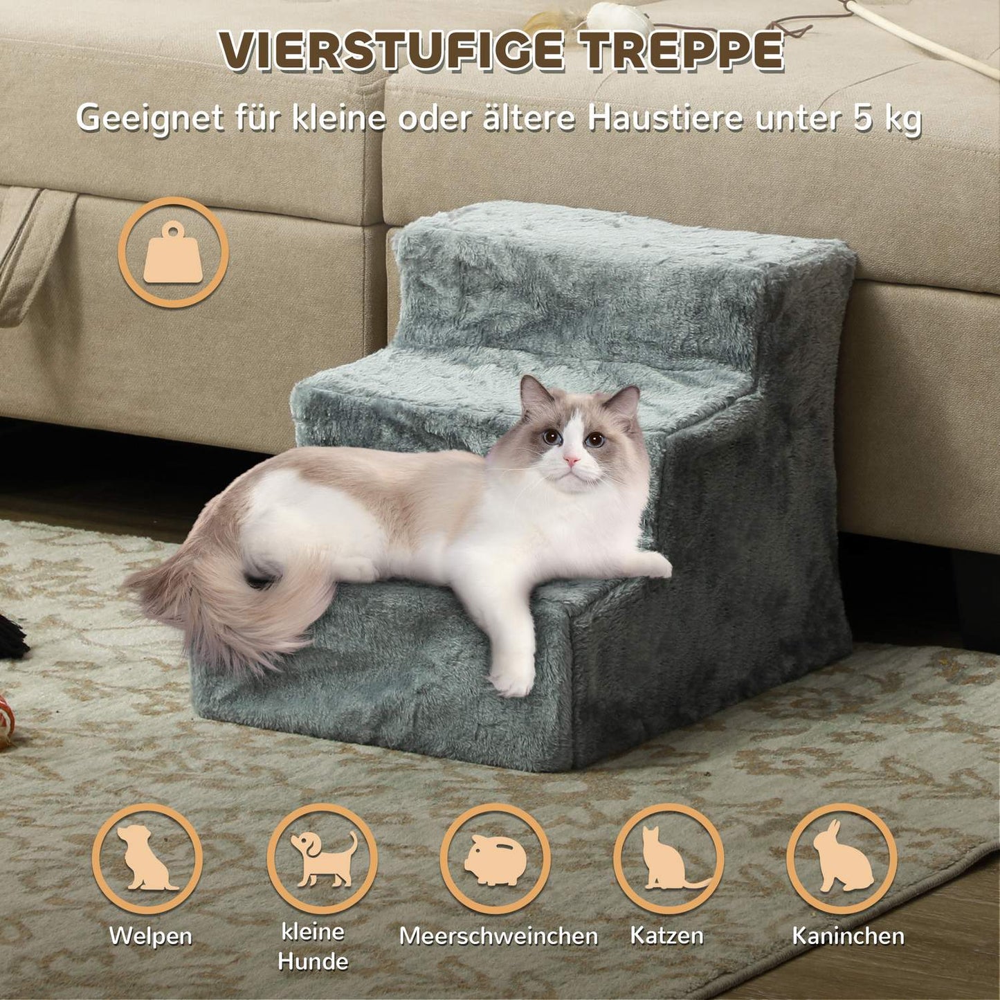 Pet Stairs 3-Step Plush Look, cats and small dogs, 5 kg