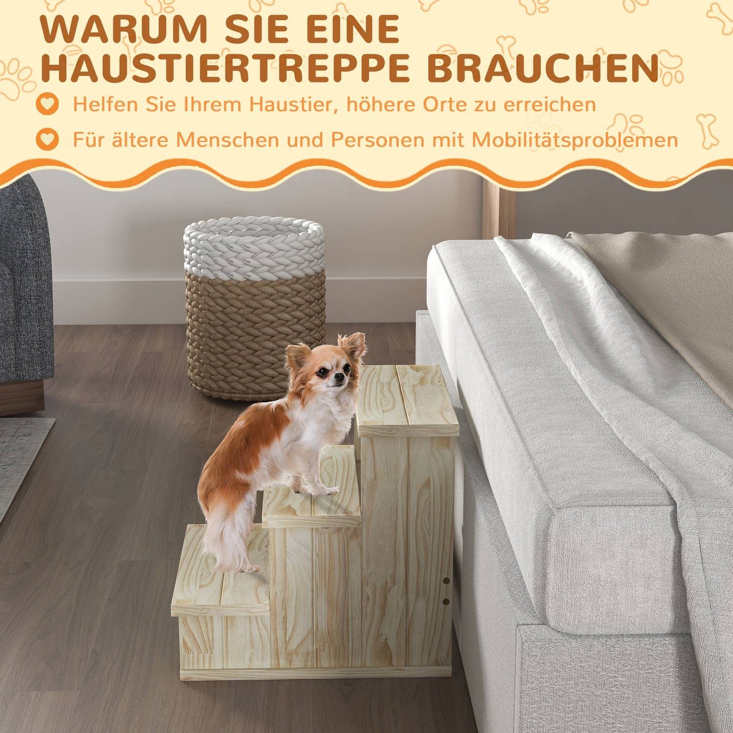 Pet stairs, 3-step wooden, small dogs up to 10 kg