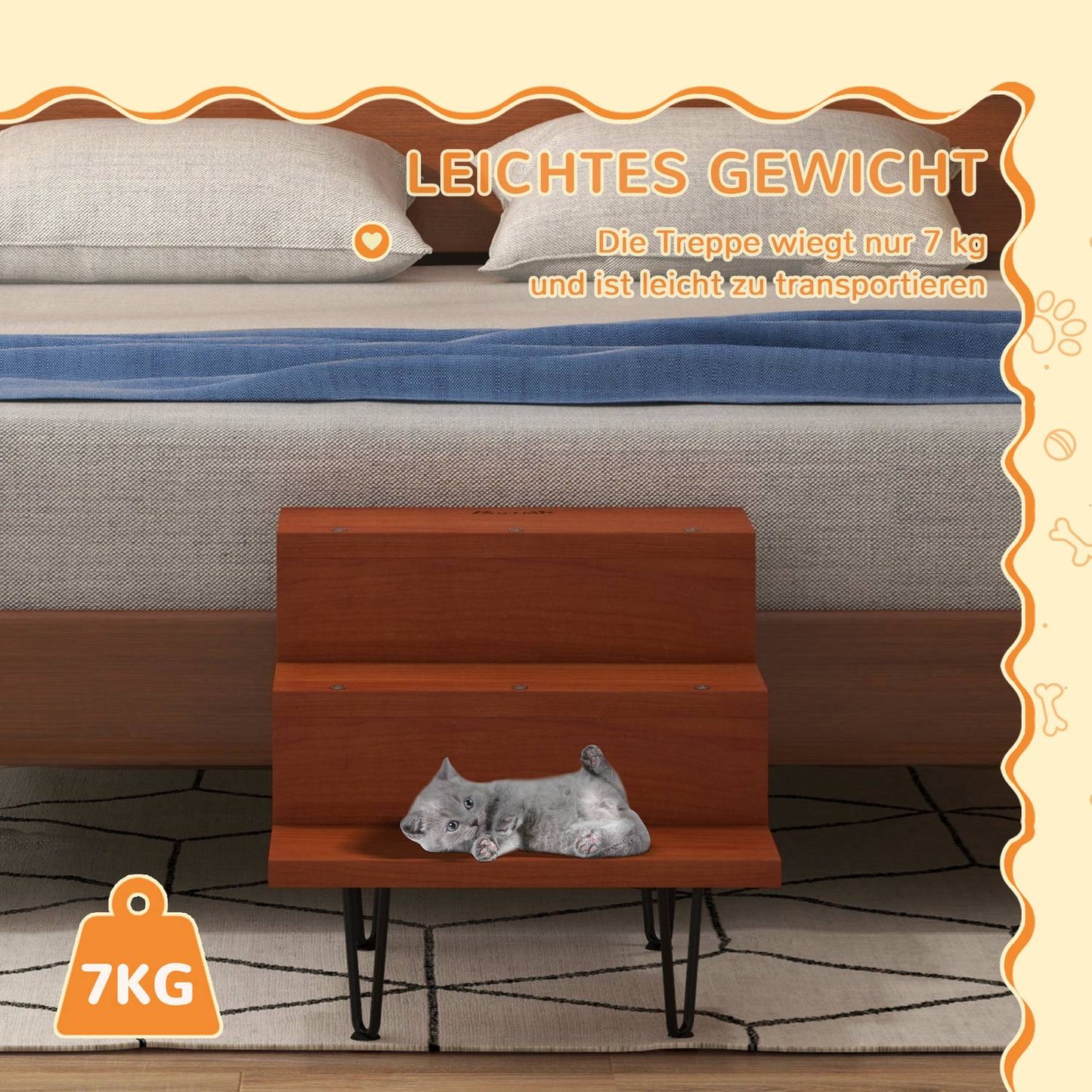 Pet stairs, 3-step wood and steel, supports up to 20 kg