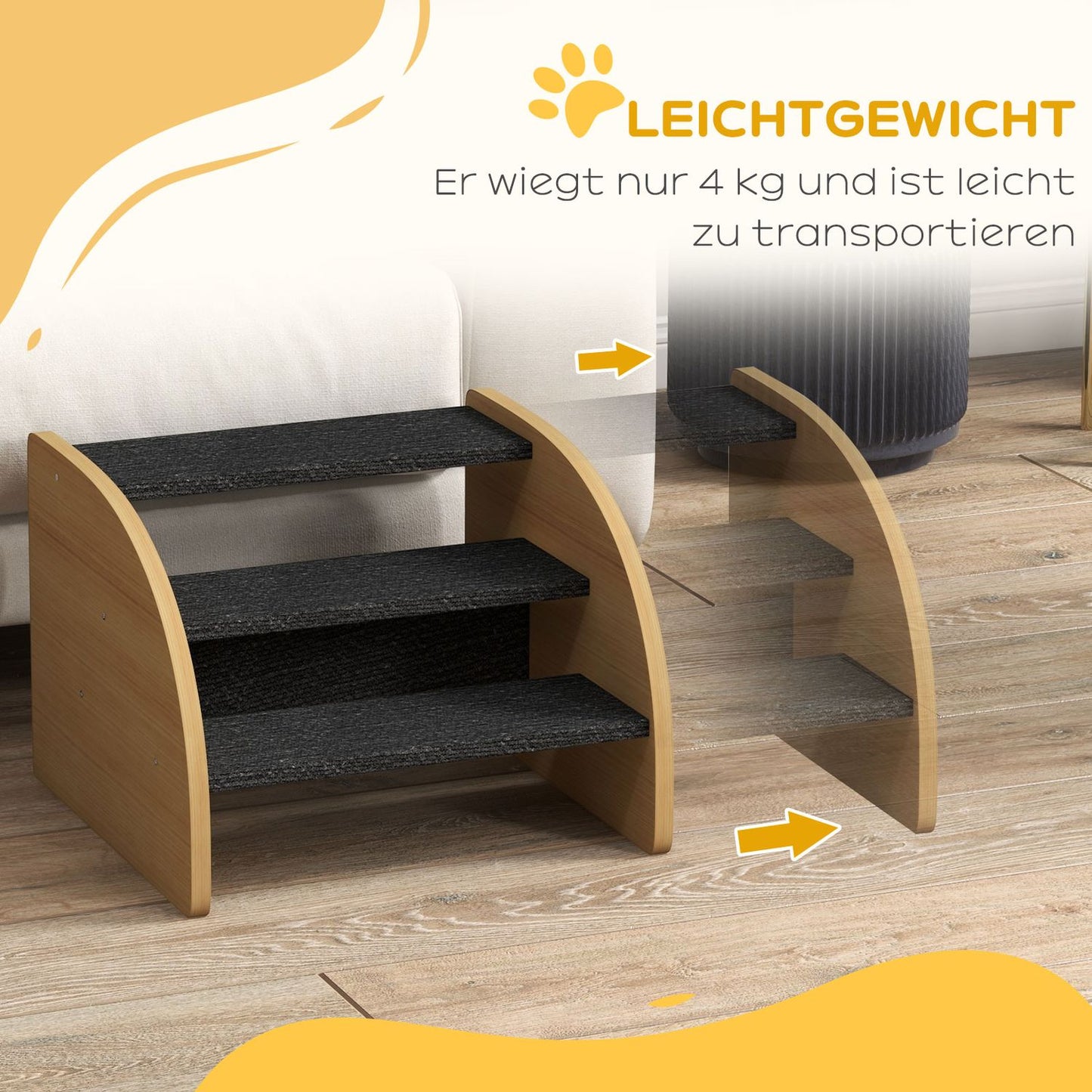 Dog stairs with side wall, non-slip oak, for small pets