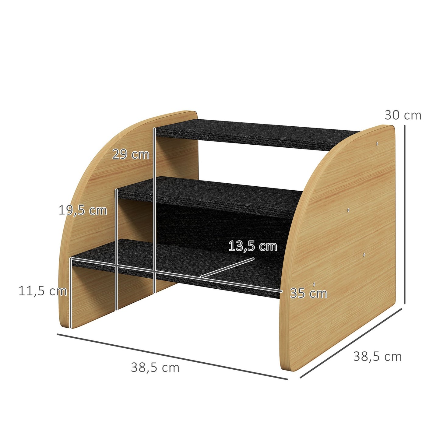Dog stairs with side wall, non-slip oak, for small pets