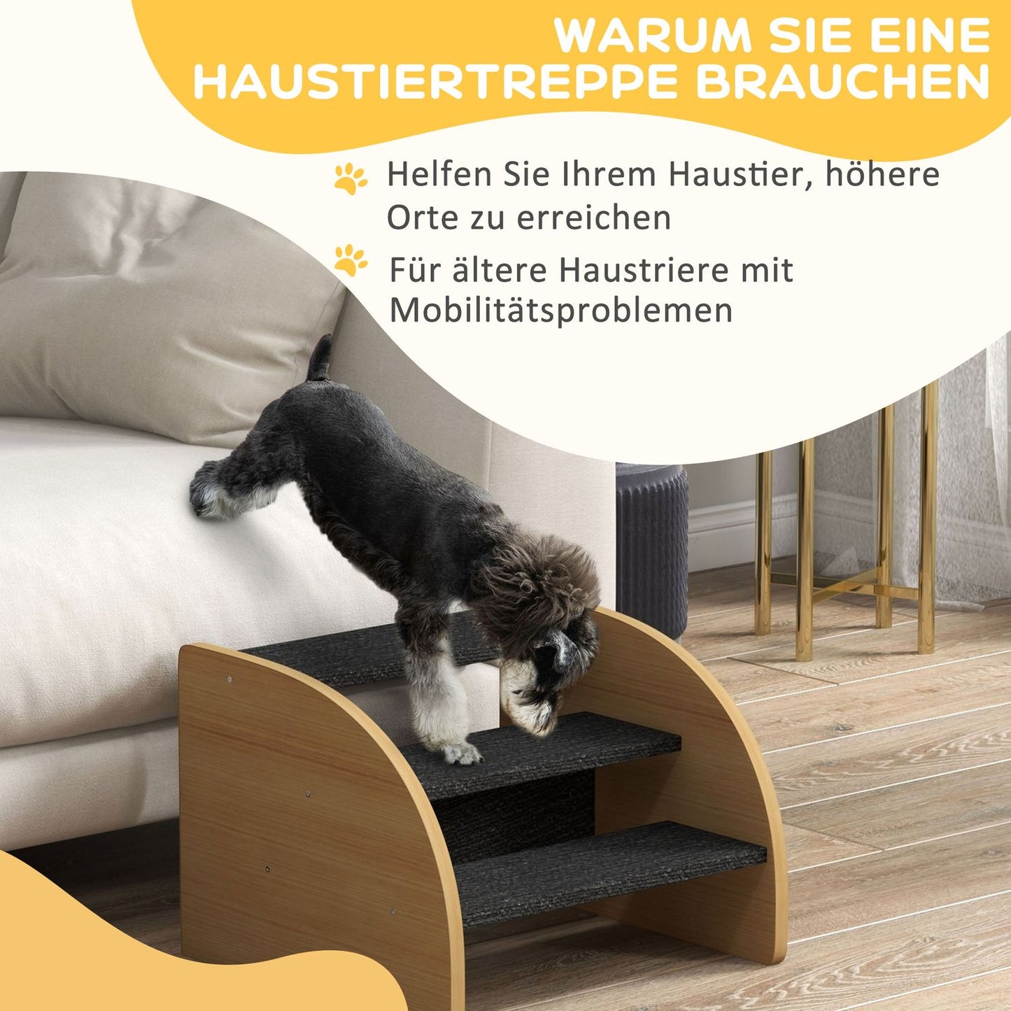 Dog stairs with side wall, non-slip oak, for small pets