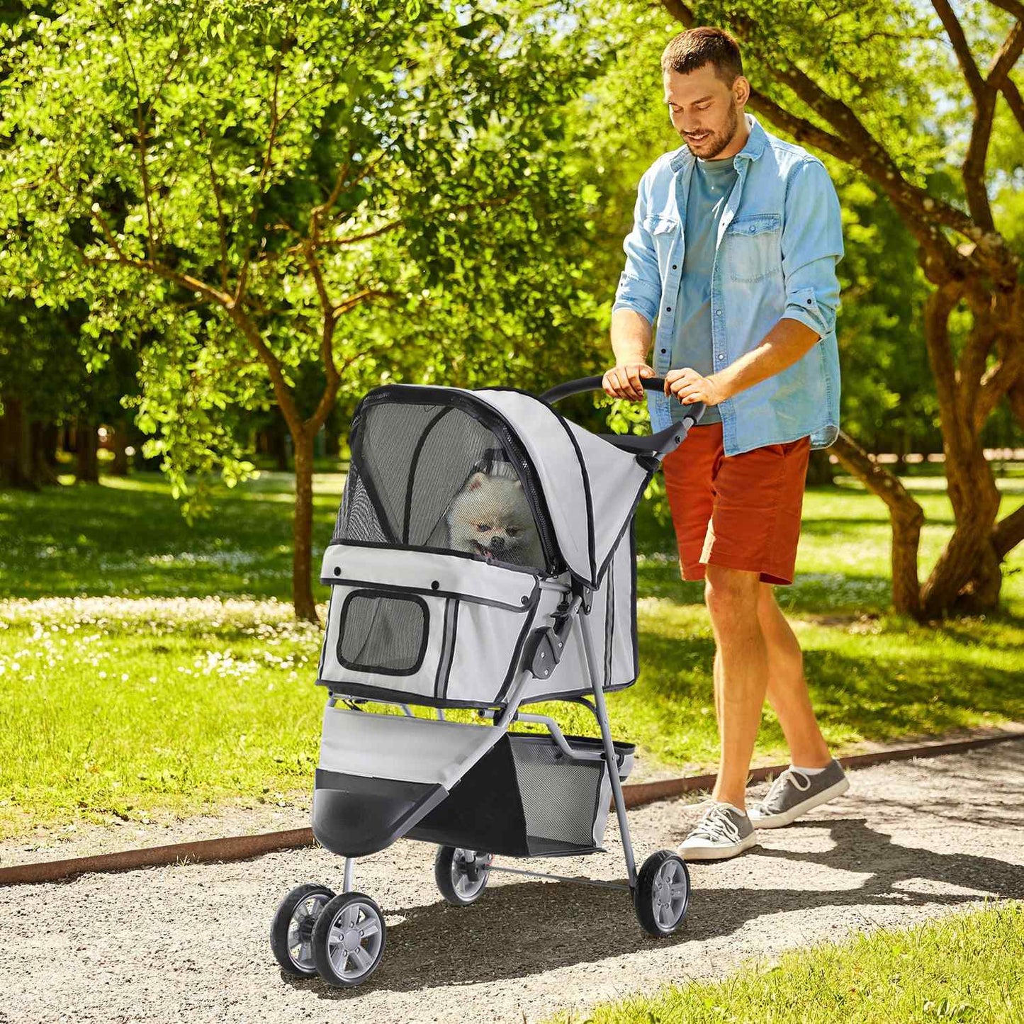 Multicolored pet stroller - for dogs and cats, gray