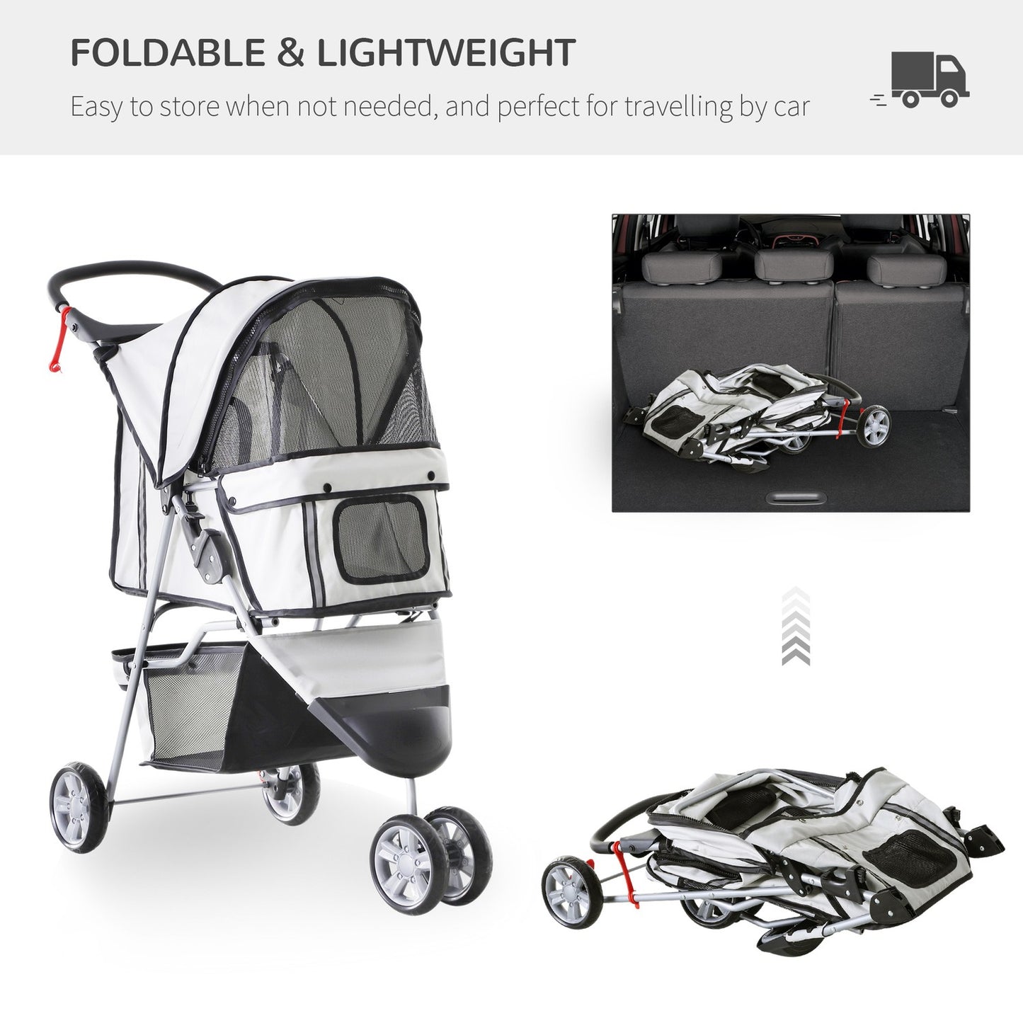 Multicolored pet stroller - for dogs and cats, gray