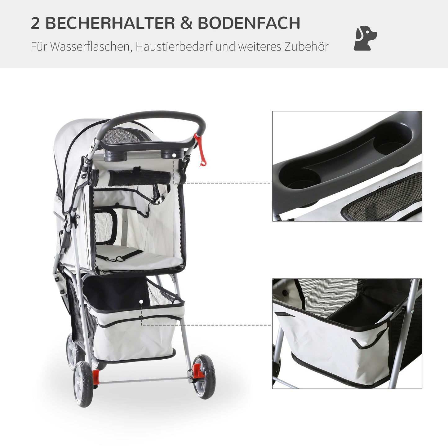Multicolored pet stroller - for dogs and cats, gray