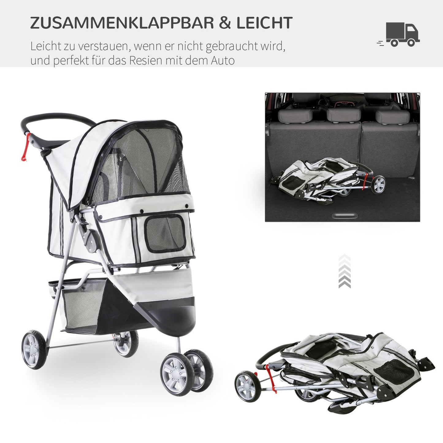 Multicolored pet stroller - for dogs and cats, gray