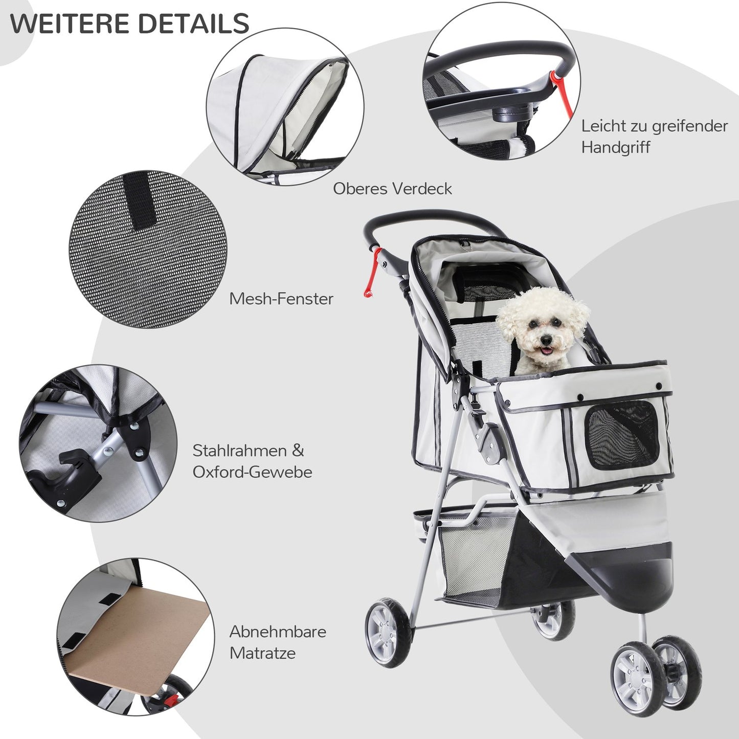 Multicolored pet stroller - for dogs and cats, gray