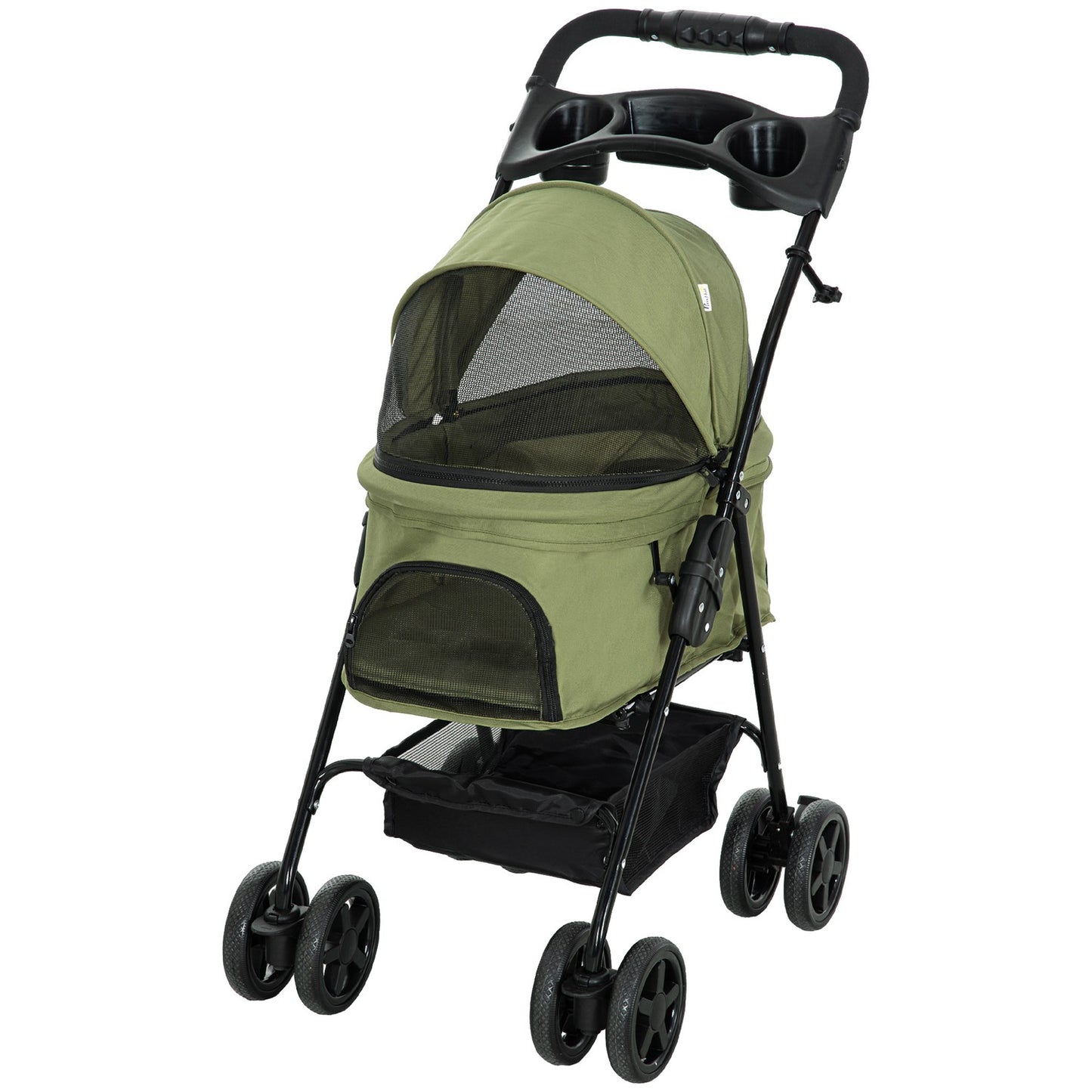 Pet stroller, foldable, small dogs and cats, Oxford Green