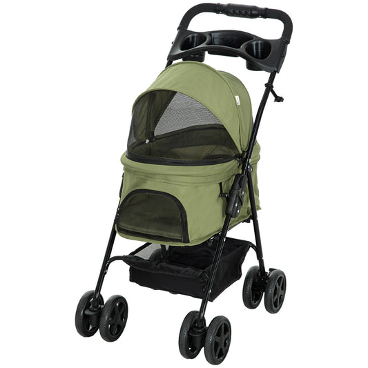 Pet stroller, foldable, small dogs and cats, Oxford Green
