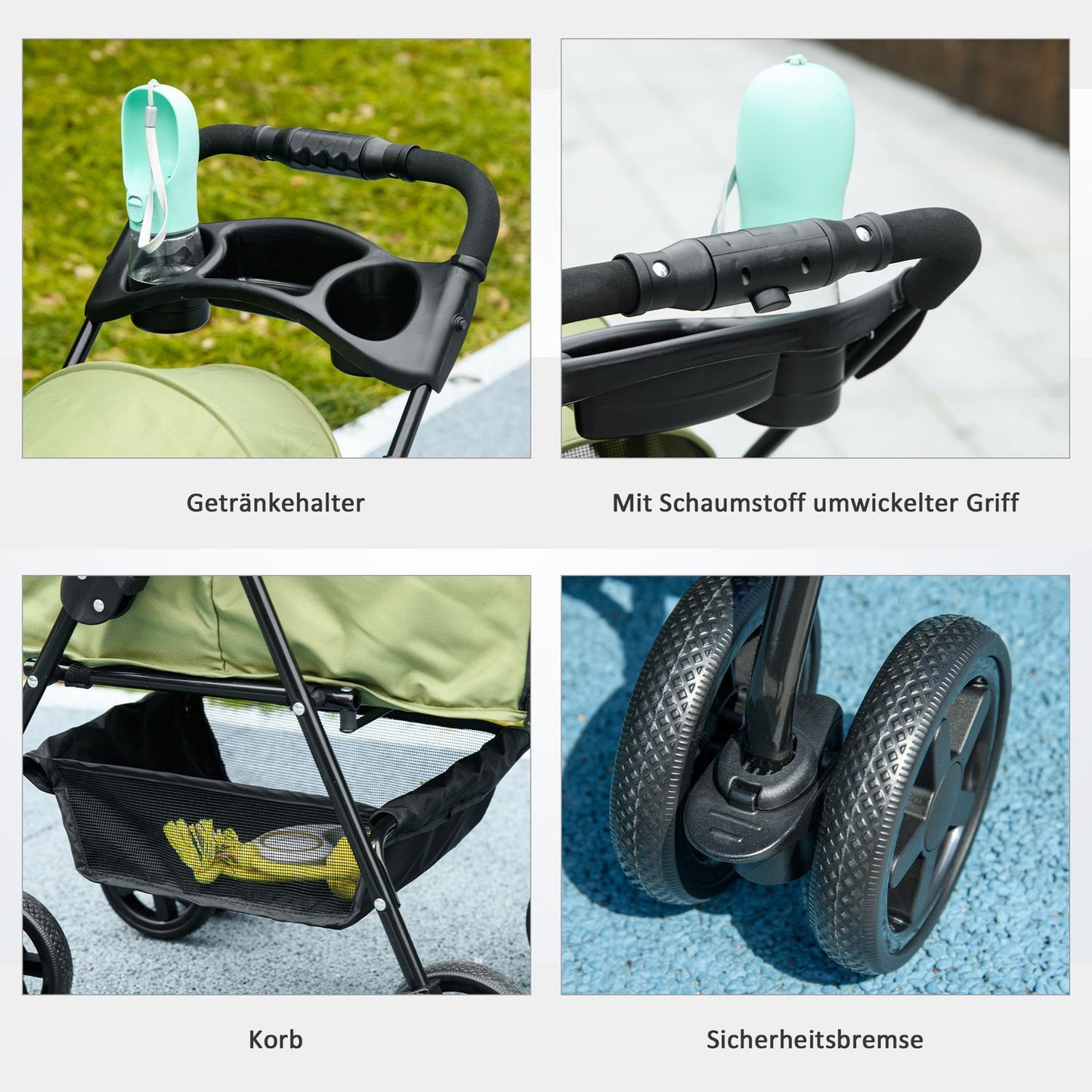 Pet stroller, foldable, small dogs and cats, Oxford Green