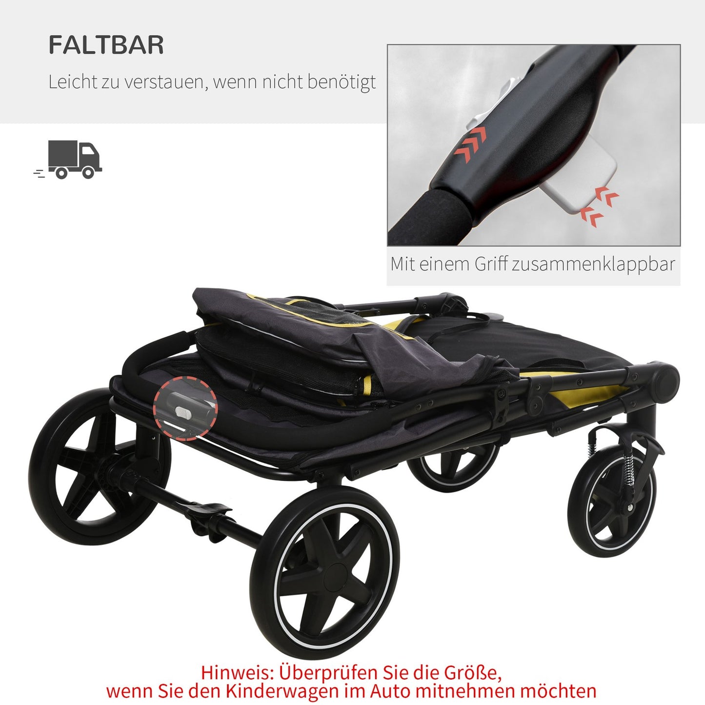 Collapsible pet stroller with cushion and mesh window, gray