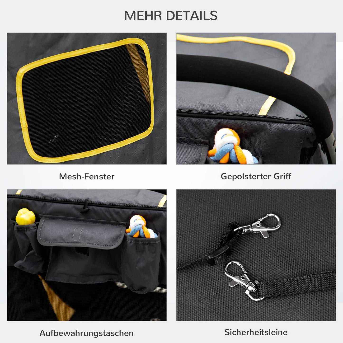 Collapsible pet stroller with cushion and mesh window, gray