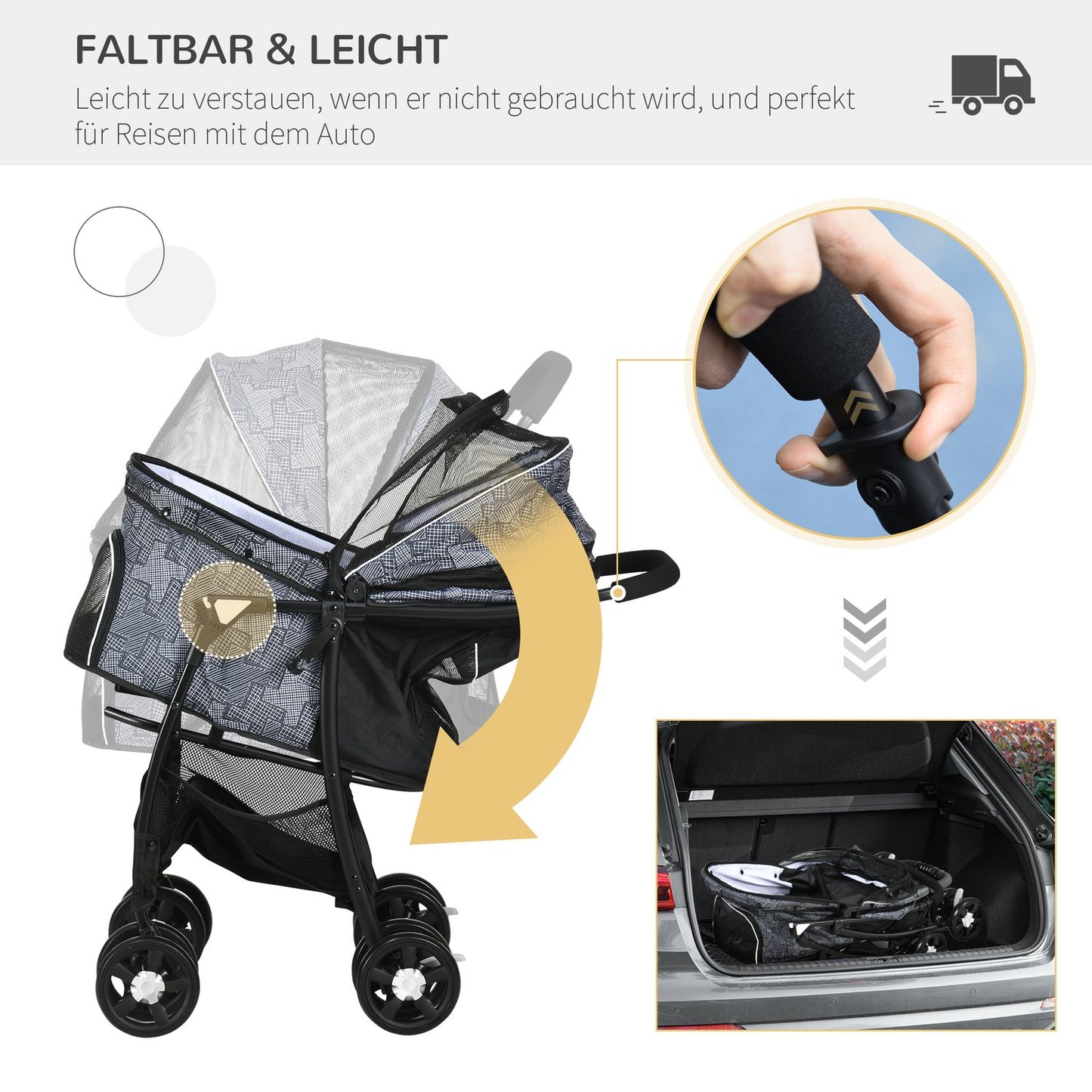 Folding Pet Stroller with Cushion, Oxford Fabric, Black
