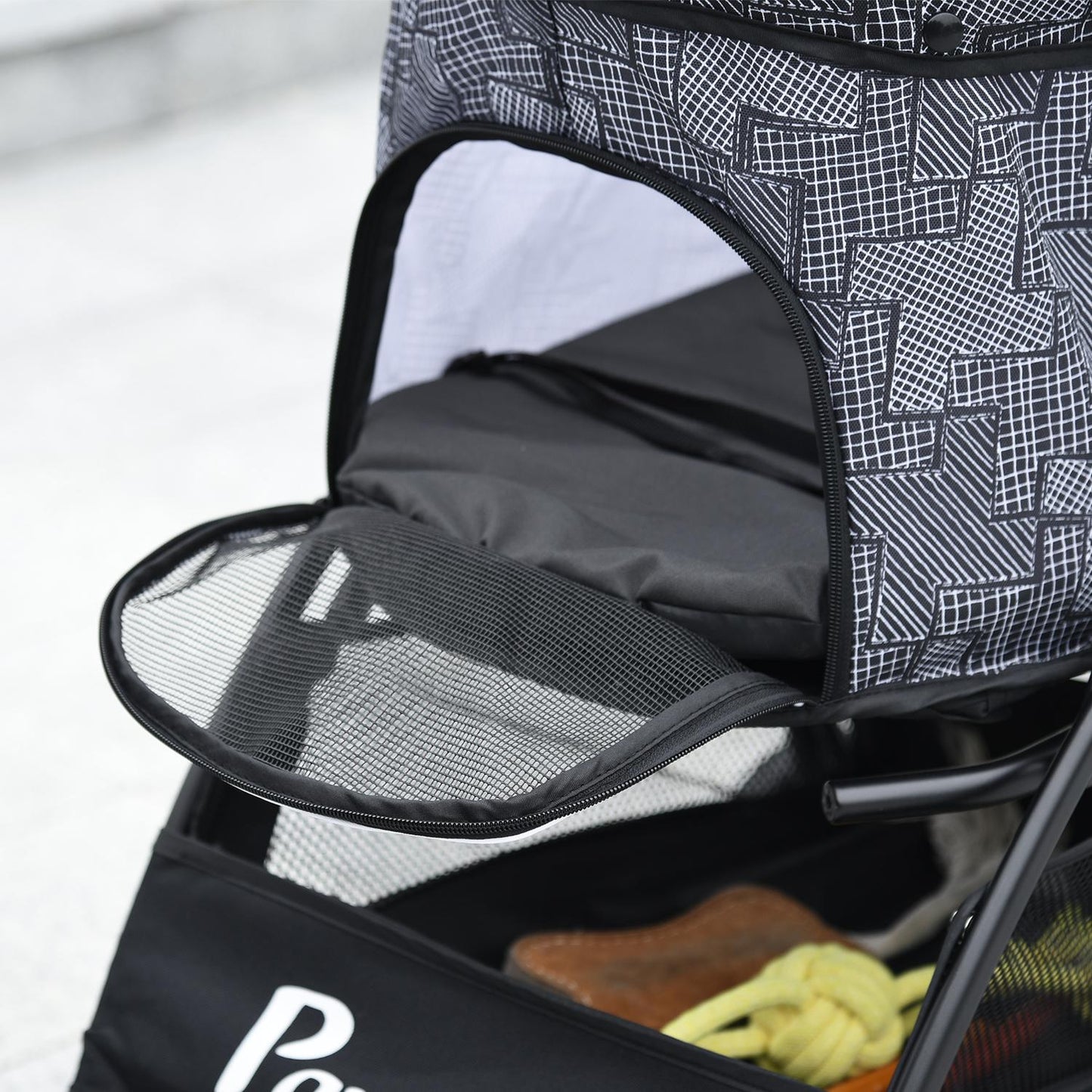 Folding Pet Stroller with Cushion, Oxford Fabric, Black