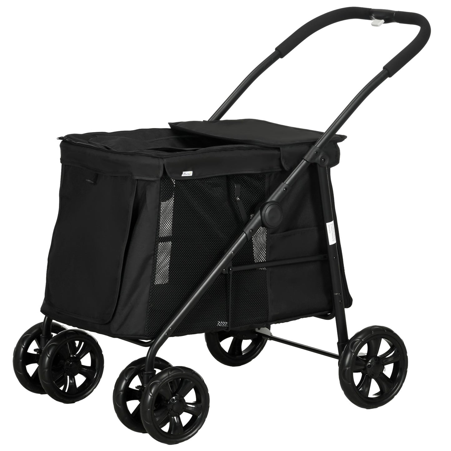 Dog stroller, foldable with mesh window, black, 20 kg Limit