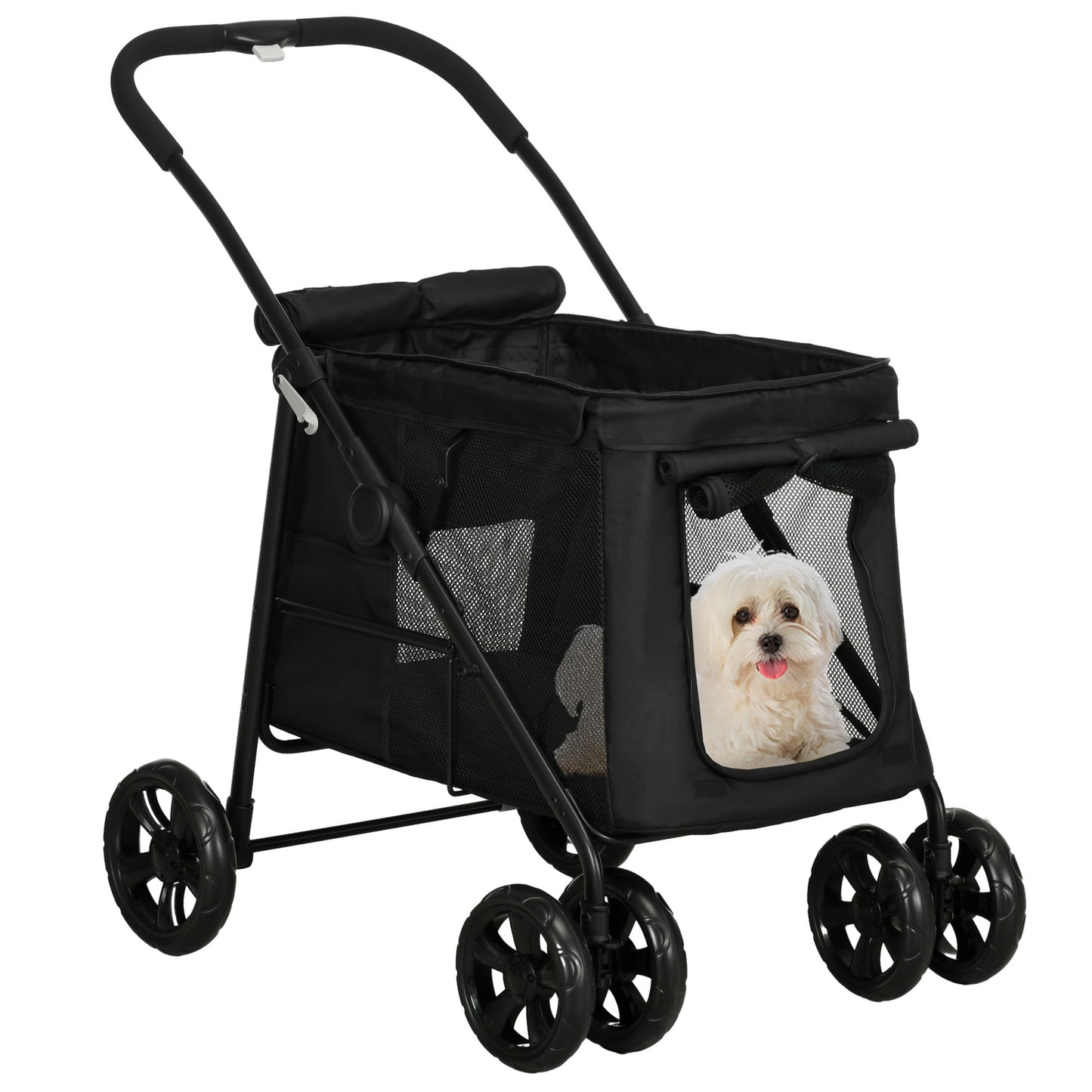 Dog stroller, foldable with mesh window, black, 20 kg Limit