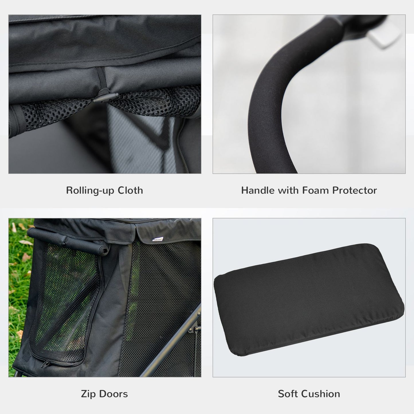 Dog stroller, foldable with mesh window, black, 20 kg Limit