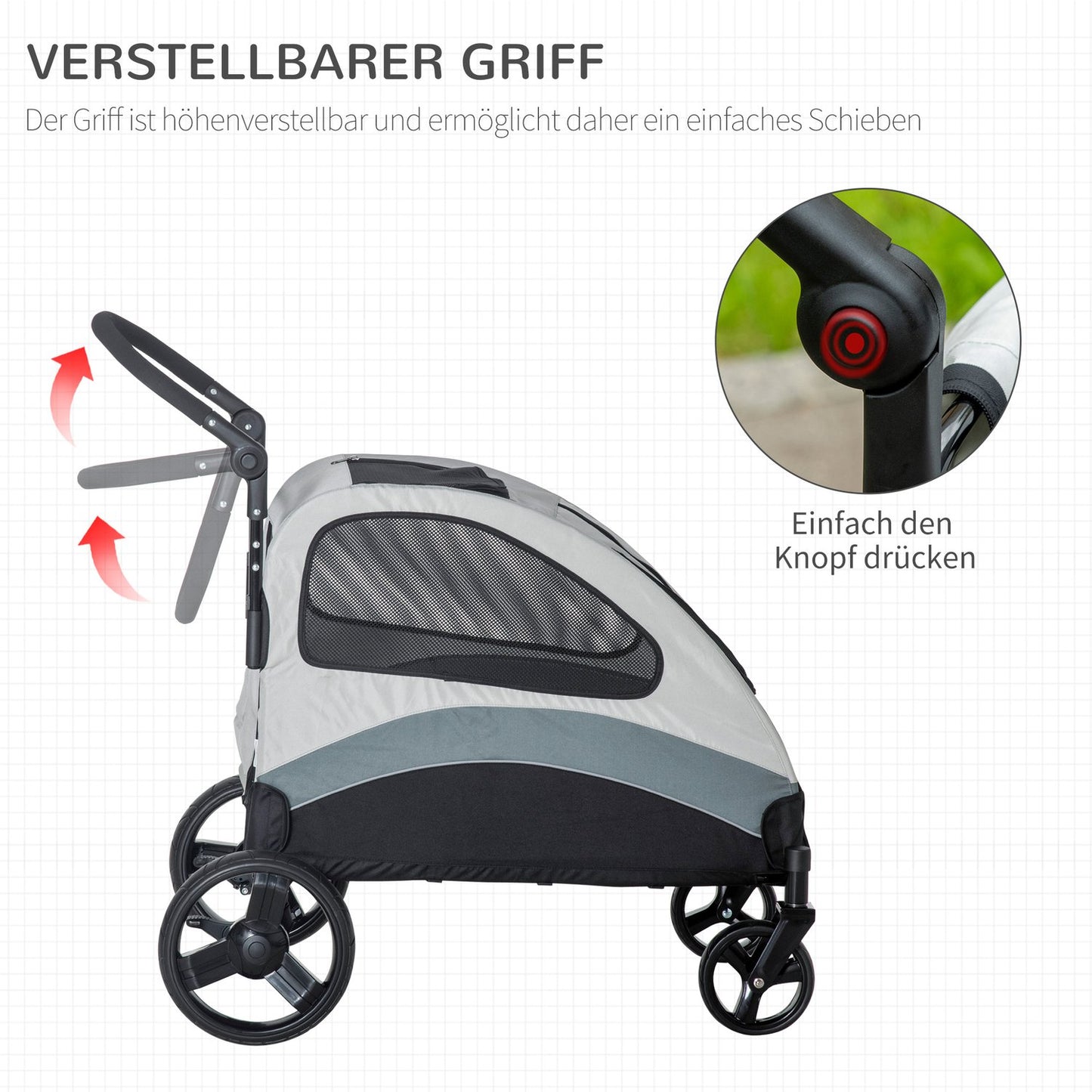 Pet stroller with mesh window and storage, foldable 4-wheel design