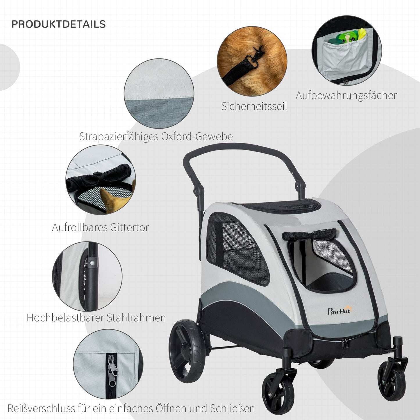 Pet stroller with mesh window and storage, foldable 4-wheel design