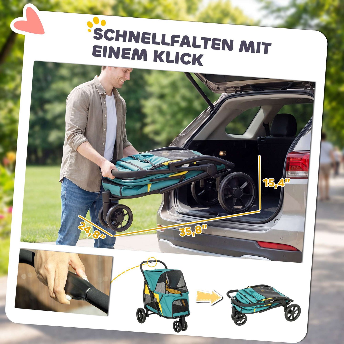 Dog Stroller with All-Terrain Wheels, Foldable, 20kg Capacity