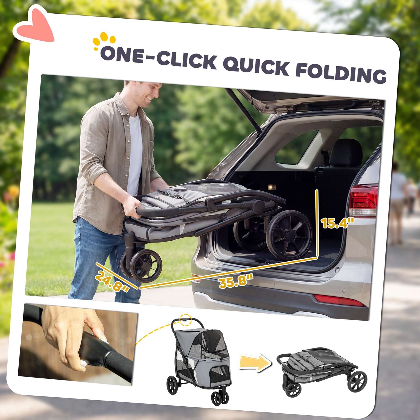 Dog Stroller with All-Terrain Wheels, Foldable, 20kg Capacity