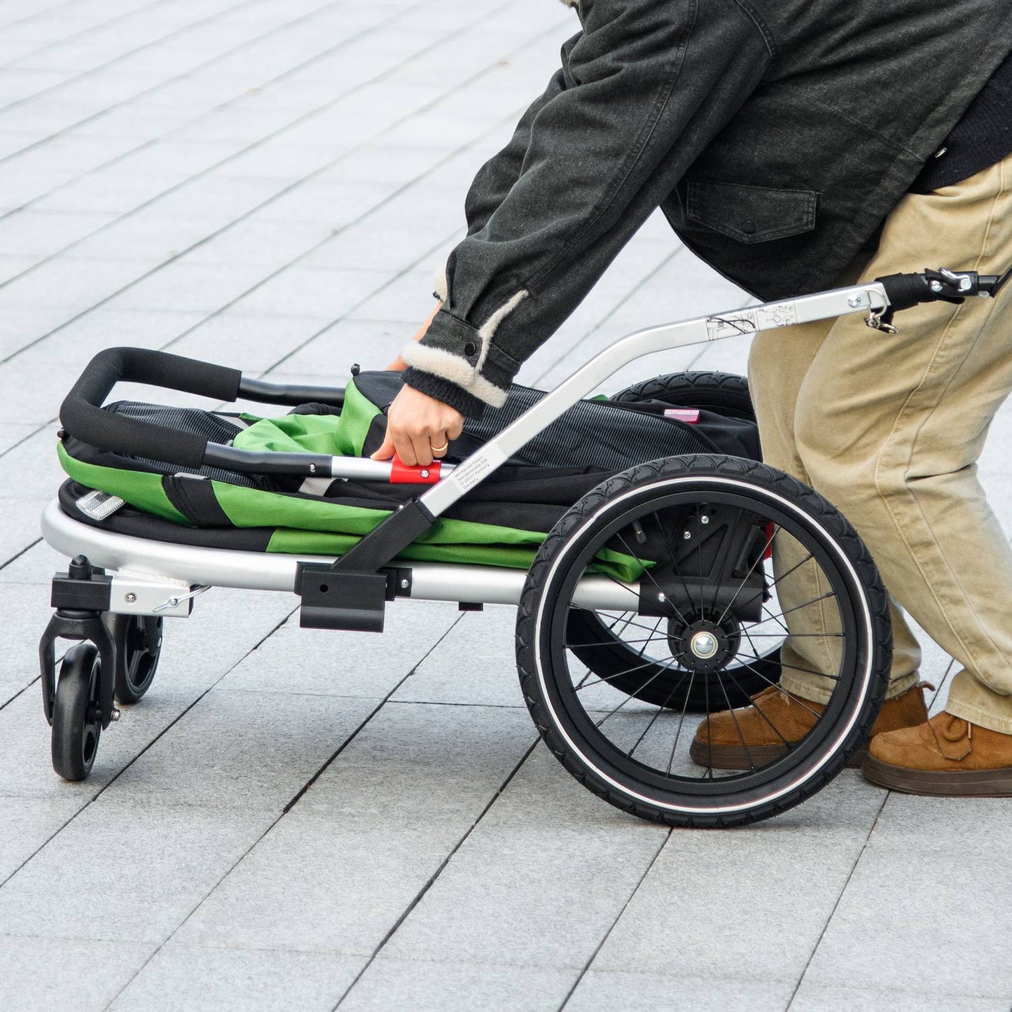 Dog bike cart & buggy, safety leash up to 20 kg, green