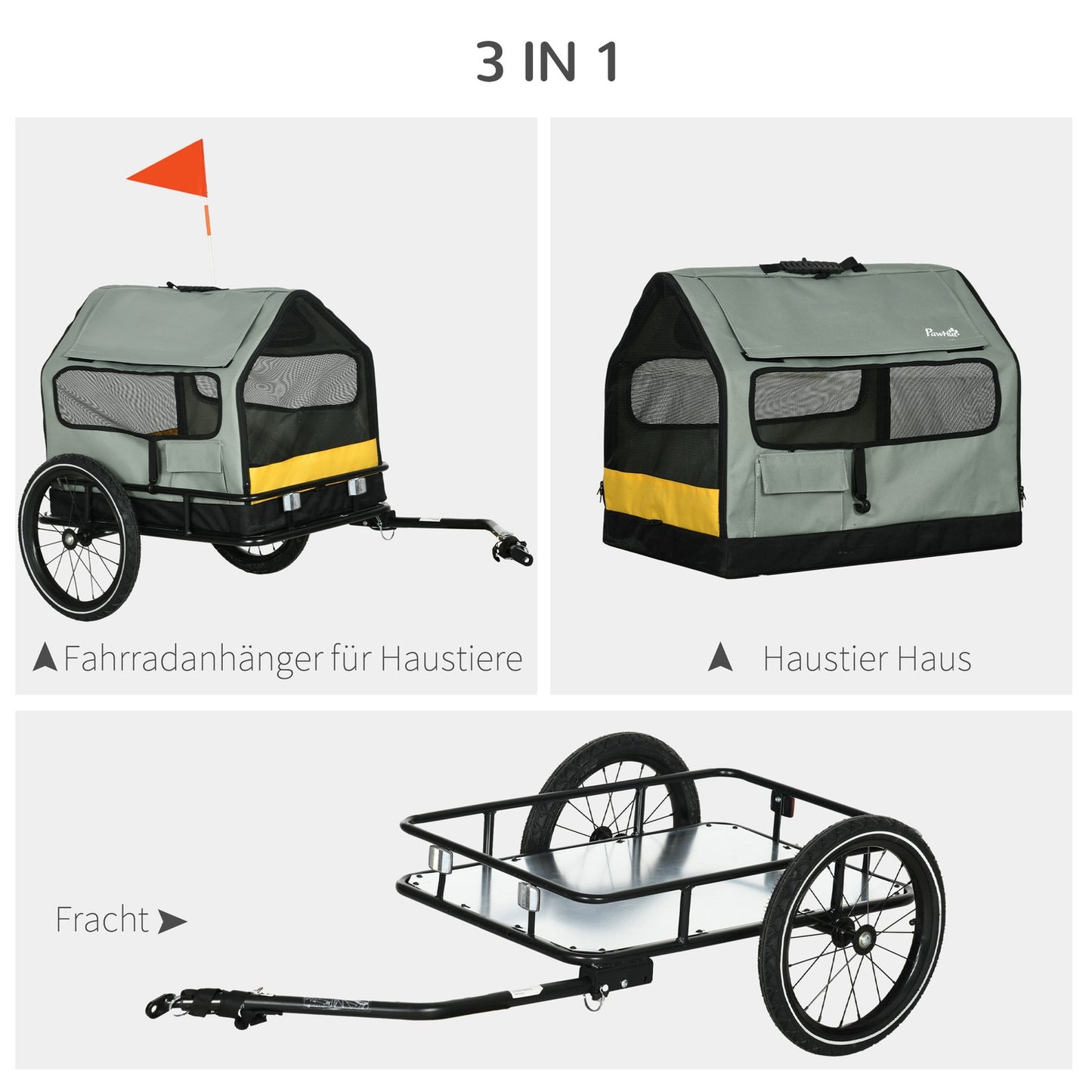 Dog bike trailer for small dogs, 3-in-1 pet house & cargo