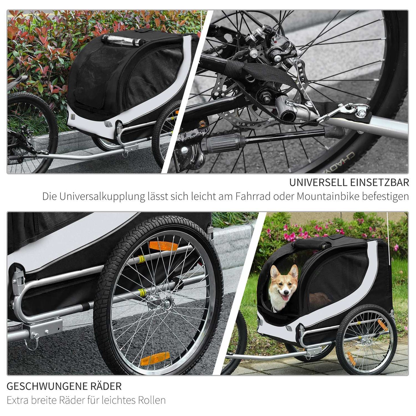 Dog bike trailer, White & Black, 130x73x90 cm