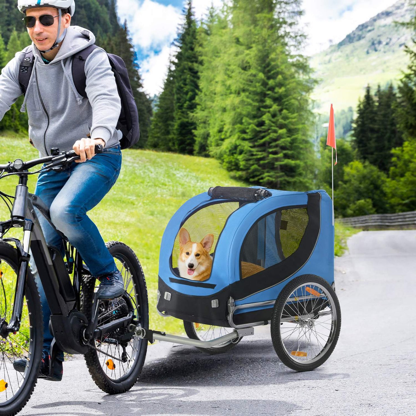 Dog bike trailer, Blue/Black, 130x73x90cm Transporter