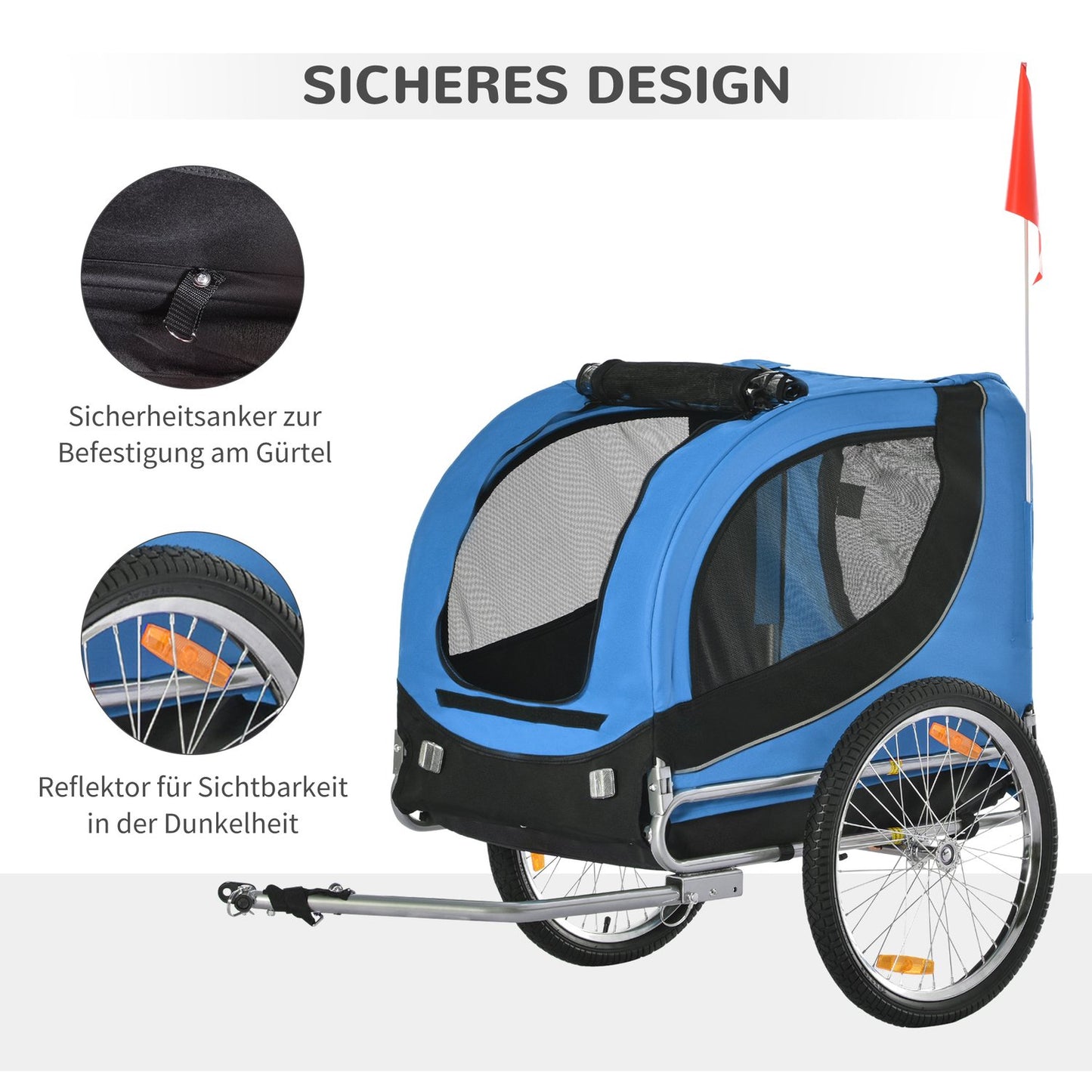 Dog bike trailer, Blue/Black, 130x73x90cm Transporter