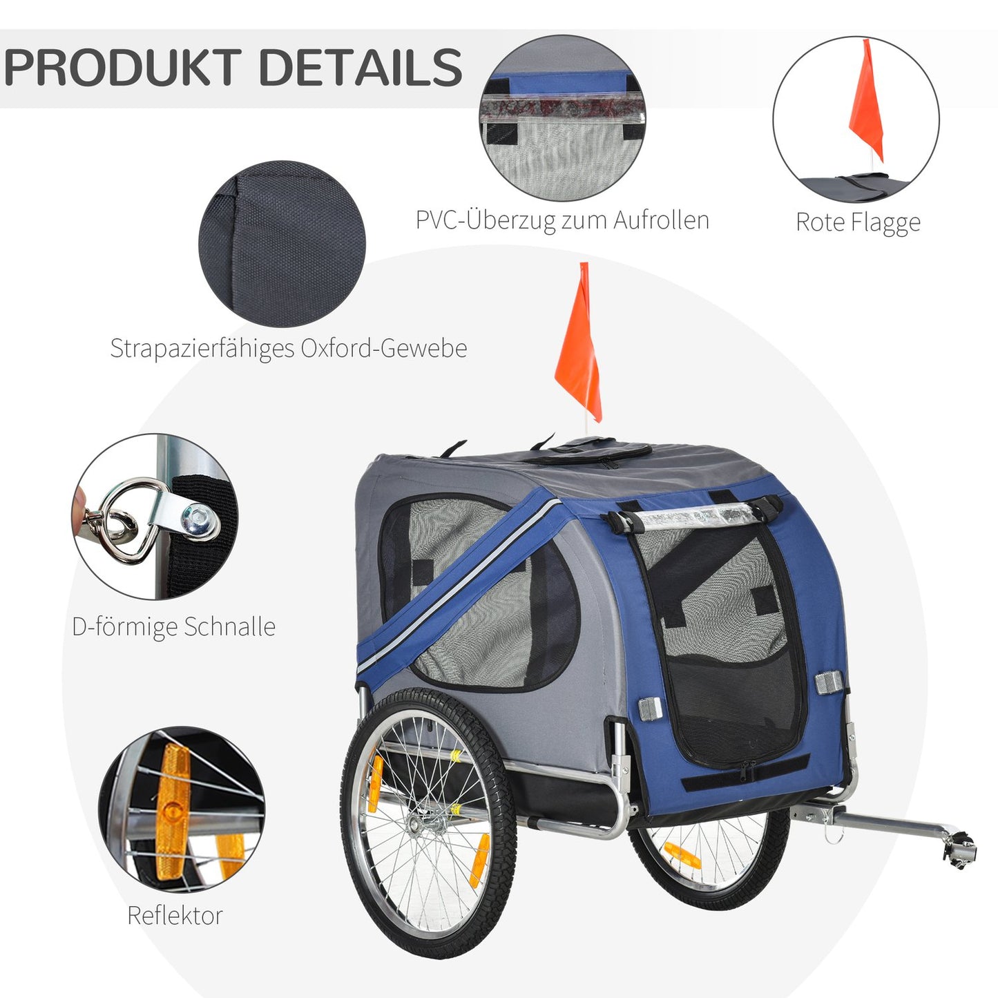 Dog bike stroller, Oxford fabric, blue, rain cover