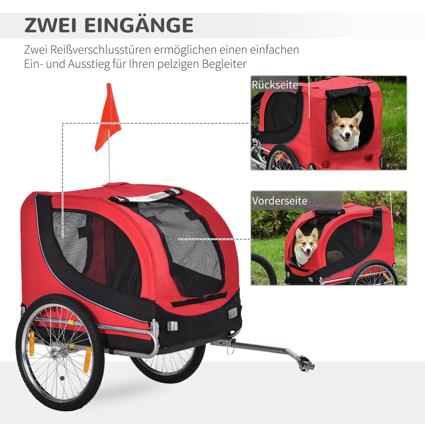 Dog bike trailer - Red/Black, 130 x 73 x 90 cm