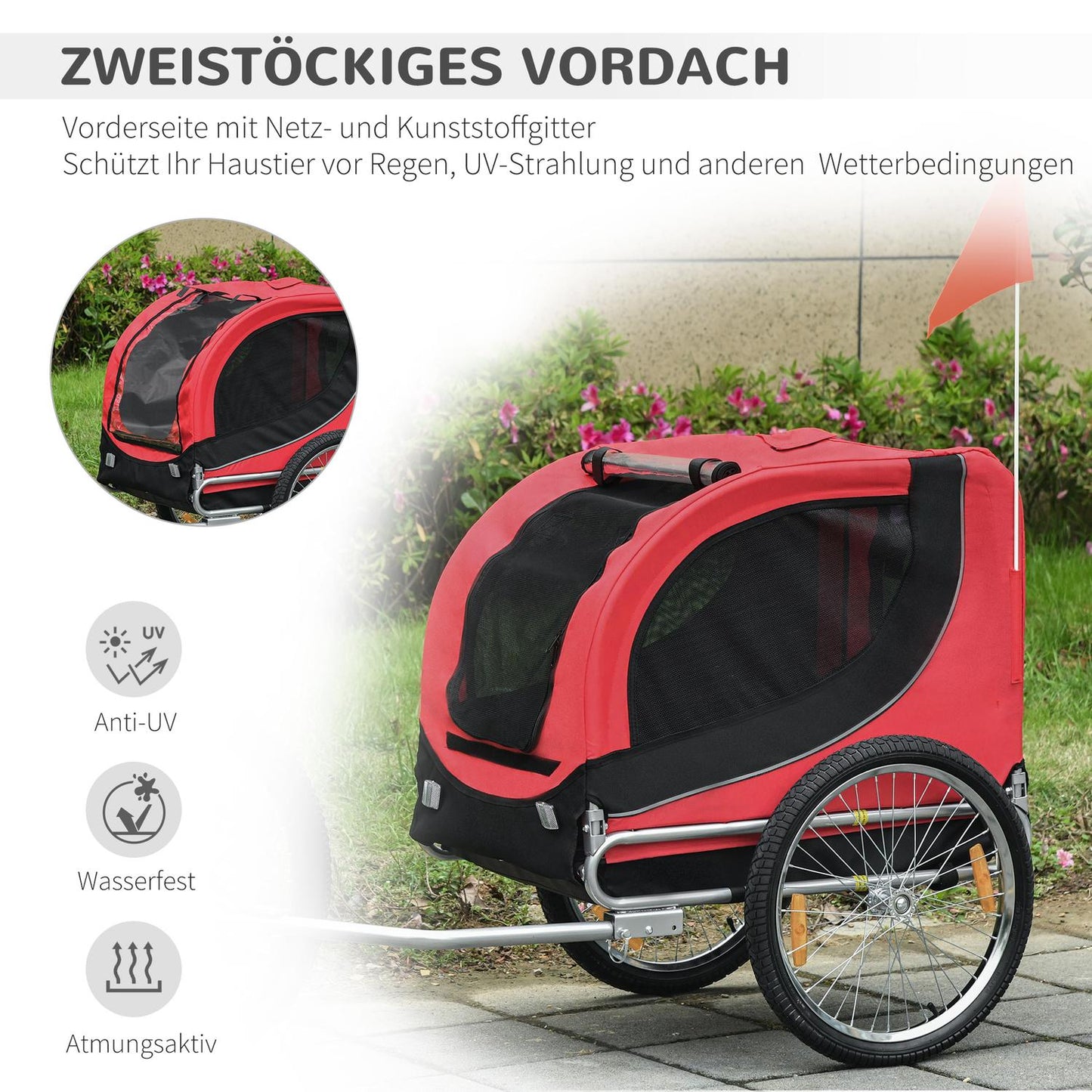 Dog bike trailer - Red/Black, 130 x 73 x 90 cm