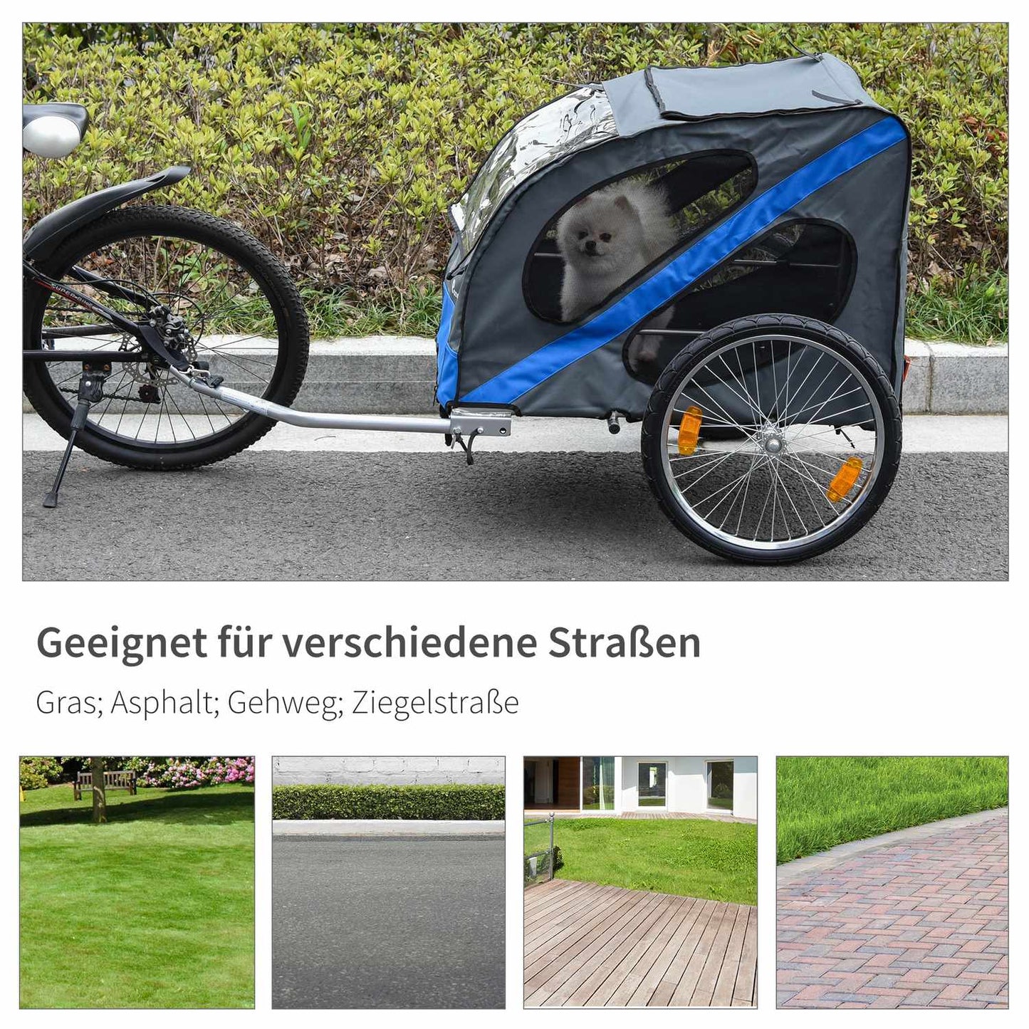 Mountain bike dog trailer, weatherproof, steel frame