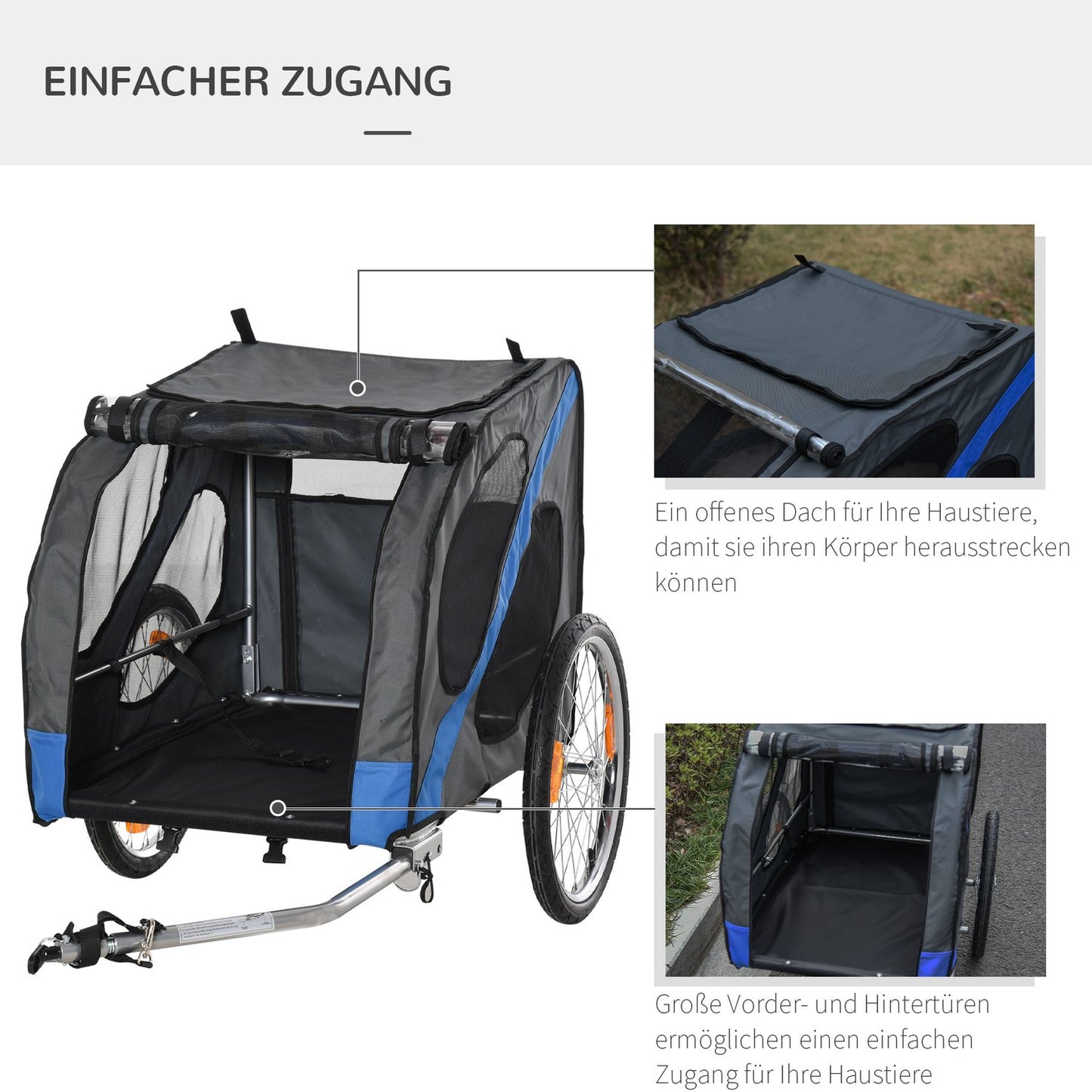 Mountain bike dog trailer, weatherproof, steel frame