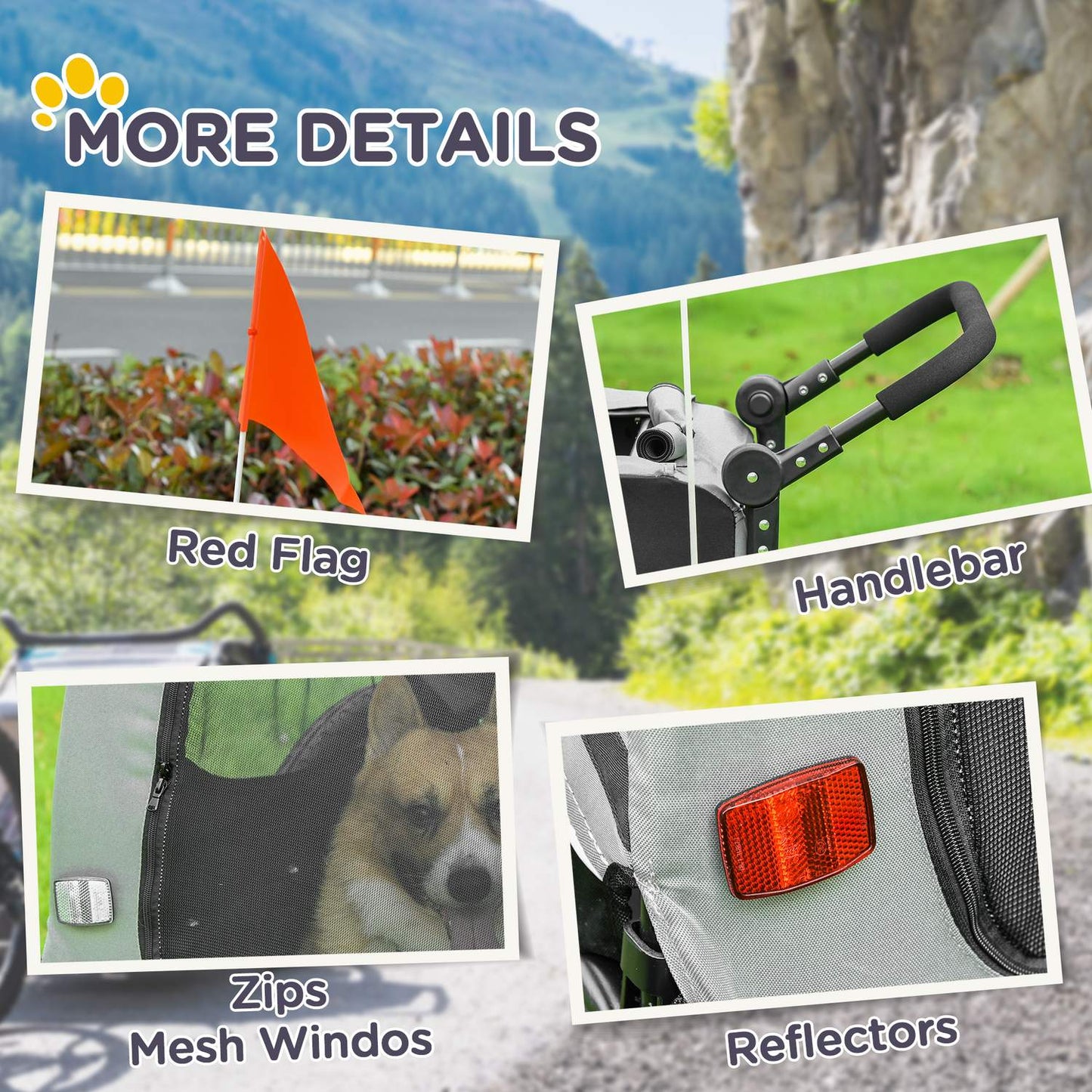 Dog bike trailer & Buggy 2-in-1 with reflectors, grey