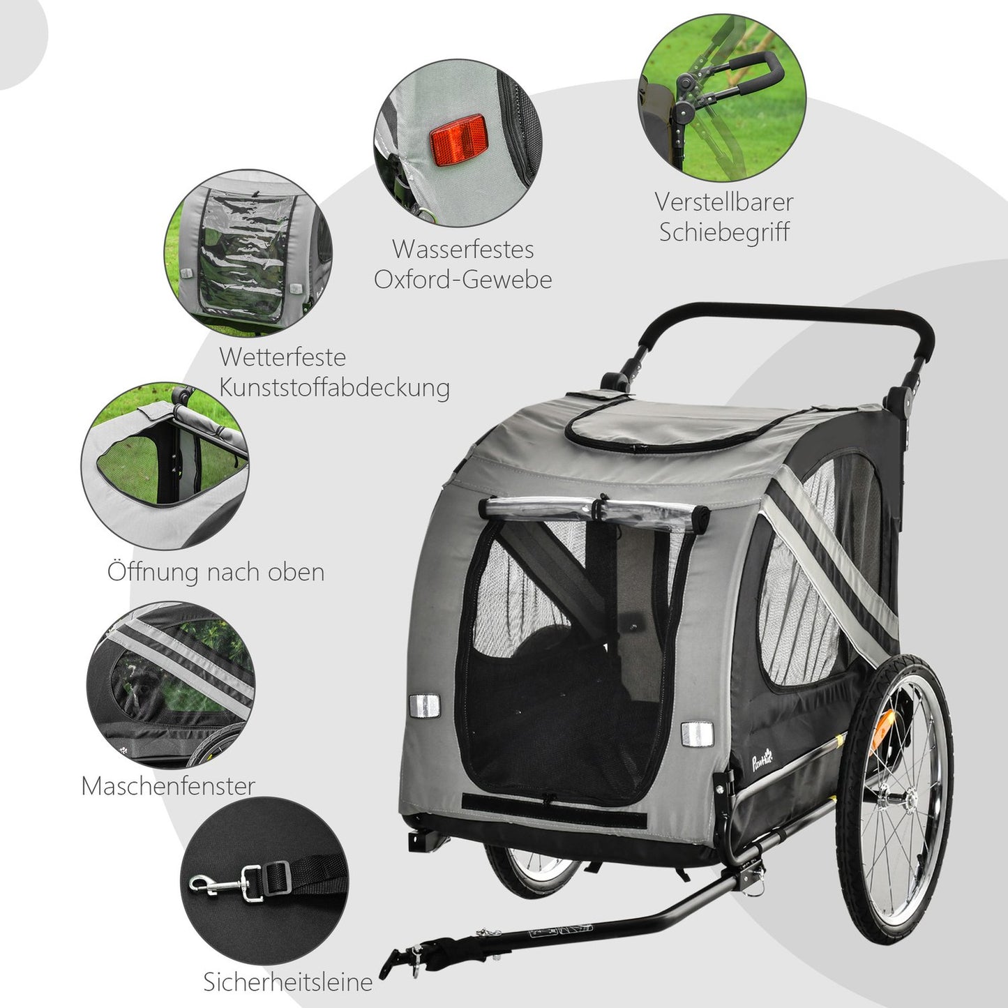 Dog bike trailer & Buggy 2-in-1 with reflectors, grey