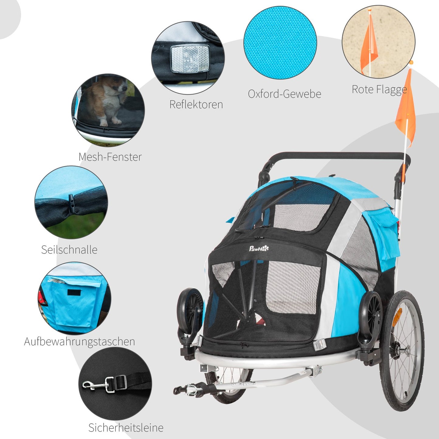 Collapsible 2-in-1 Pet Bike Cart and Transporter, Blue/Silver