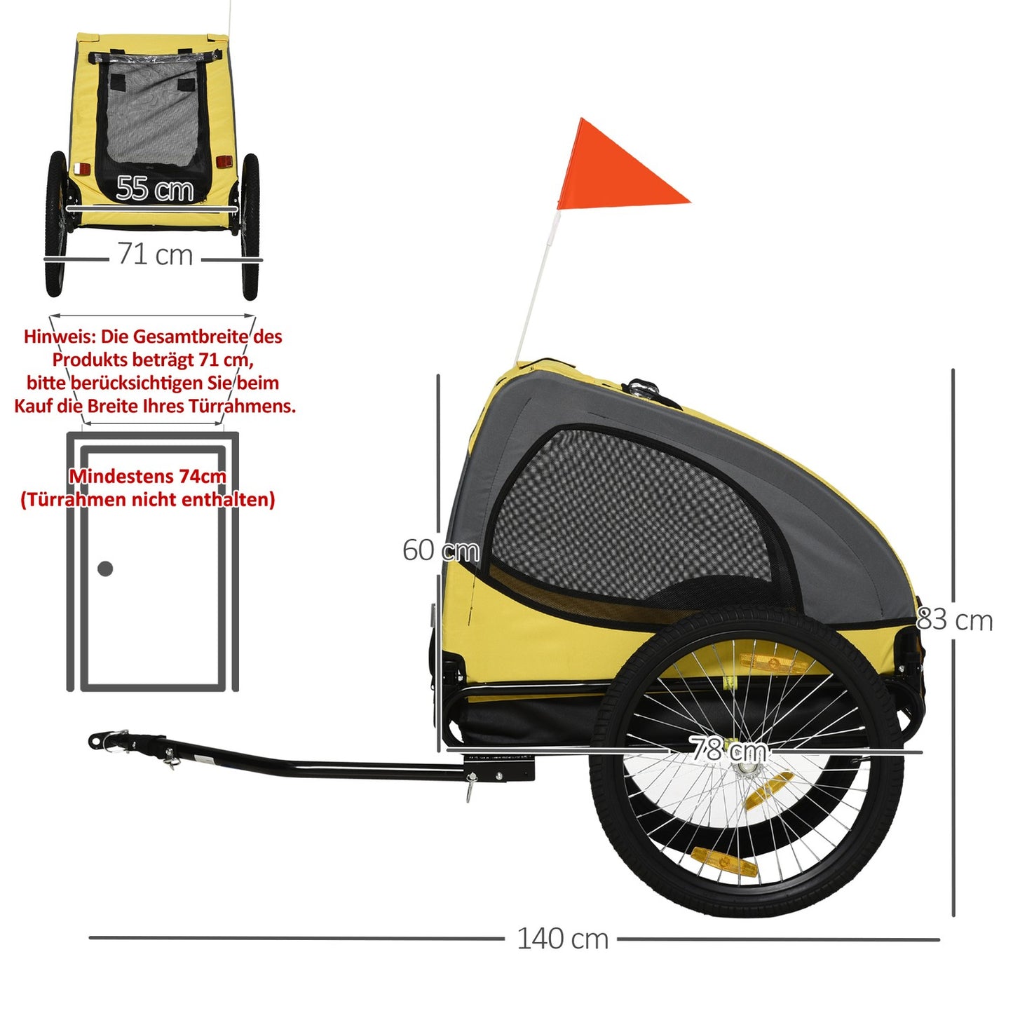 Collapsible dog bike trailer with mesh window and reflectors