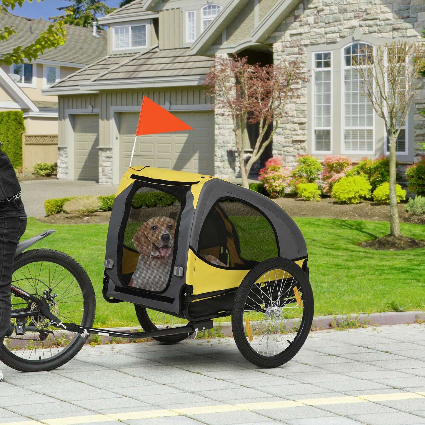 Collapsible dog bike trailer with mesh window and reflectors