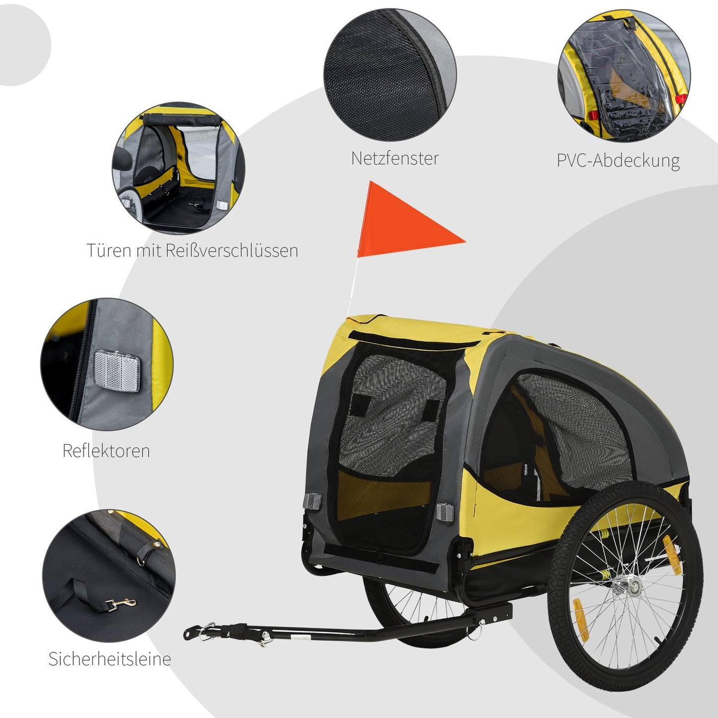 Collapsible dog bike trailer with mesh window and reflectors