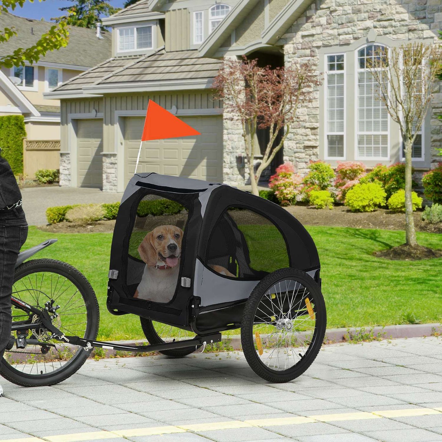 Dog bike trailer - foldable, mesh window, reflectors, black
