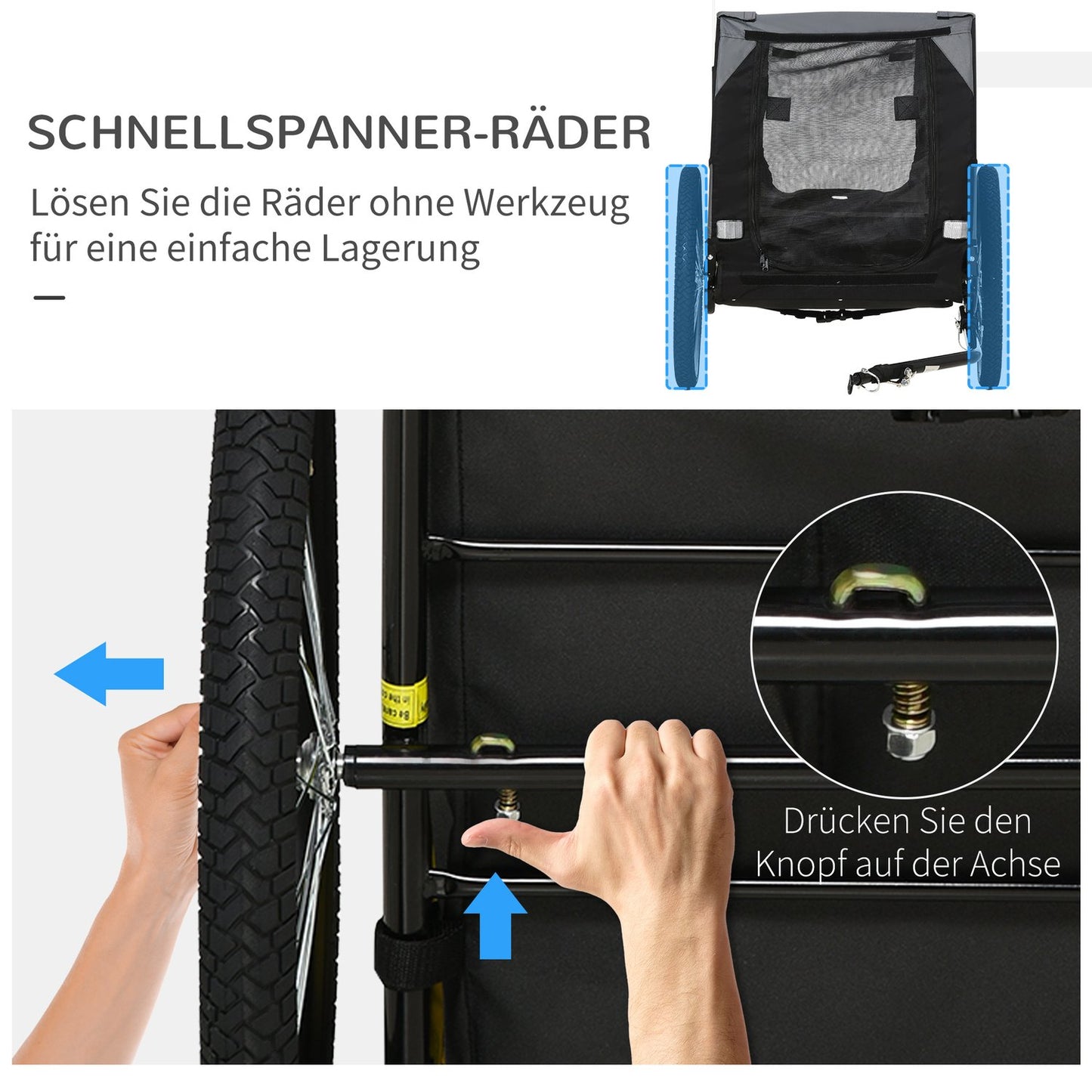 Dog bike trailer - foldable, mesh window, reflectors, black