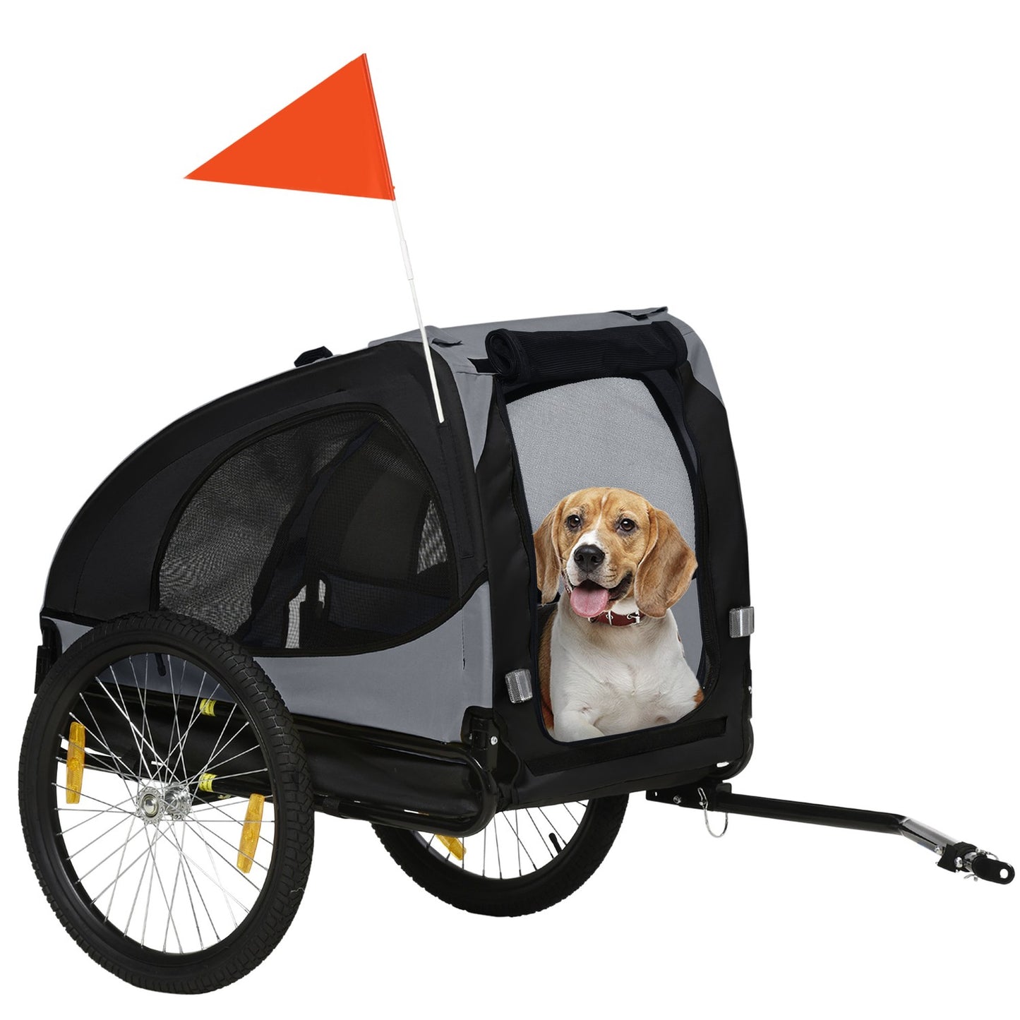 Dog bike trailer - foldable, mesh window, reflectors, black