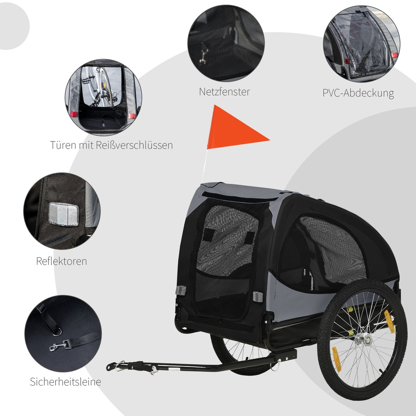 Dog bike trailer - foldable, mesh window, reflectors, black