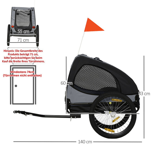 Dog bike trailer - foldable, mesh window, reflectors, black