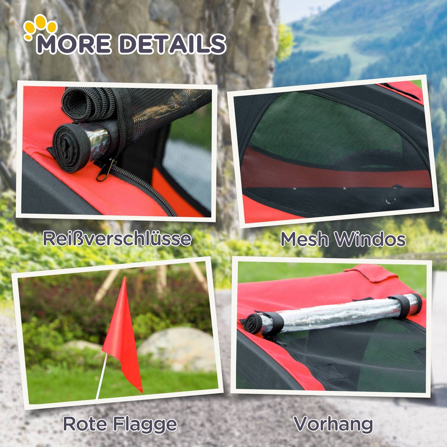 Foldable dog bike trailer, Waterproof, Red 140x71x83 cm