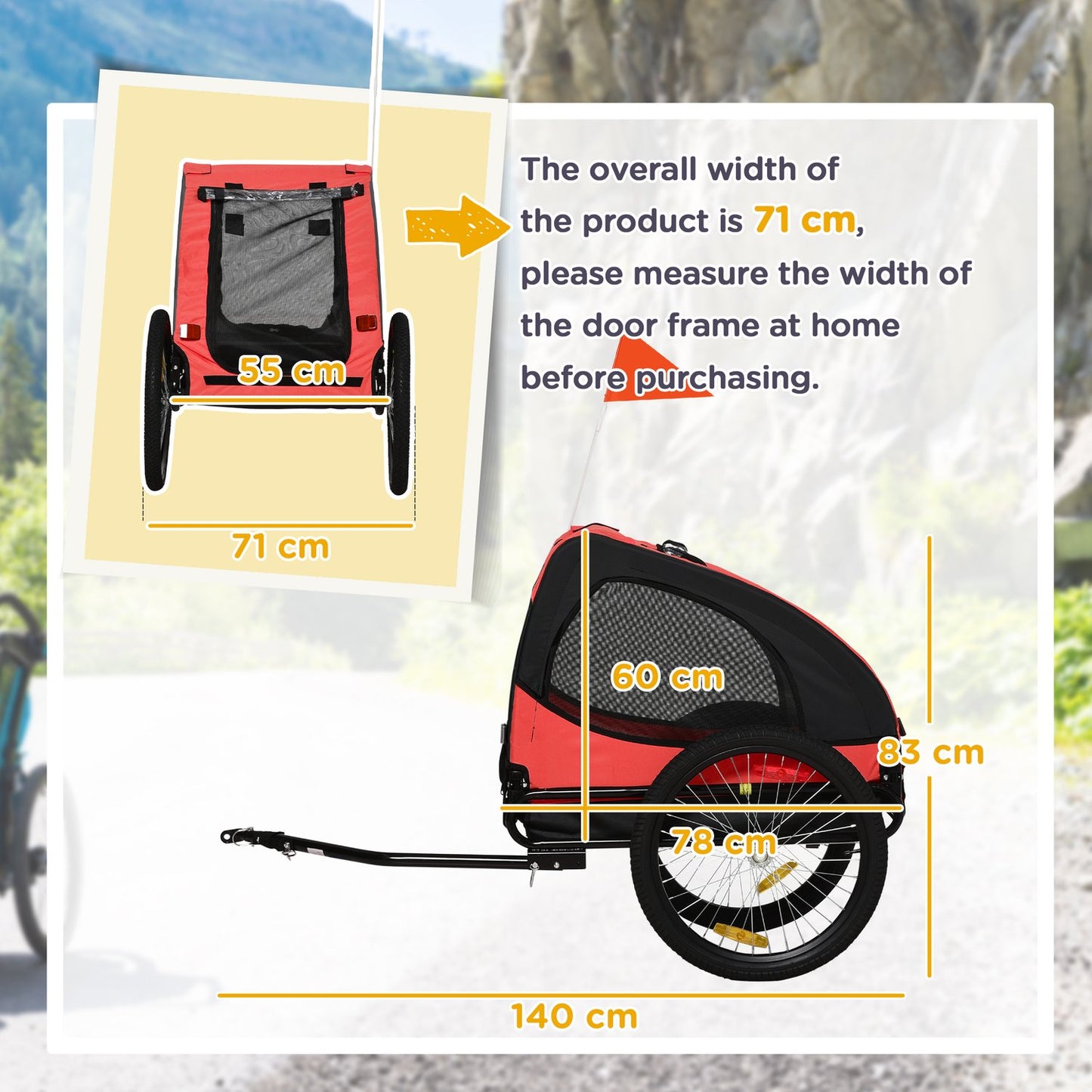 Foldable dog bike trailer, Waterproof, Red 140x71x83 cm