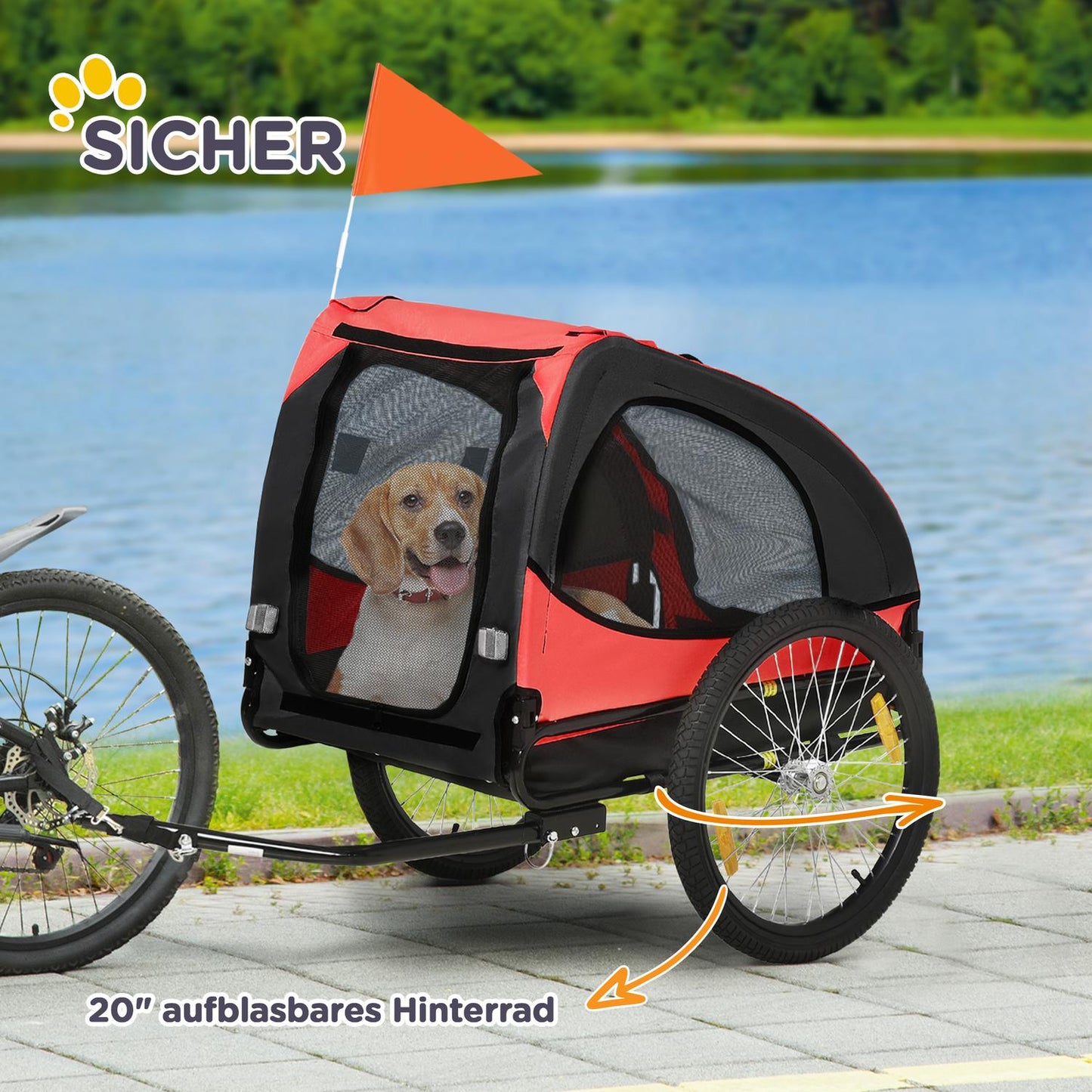 Foldable dog bike trailer, Waterproof, Red 140x71x83 cm