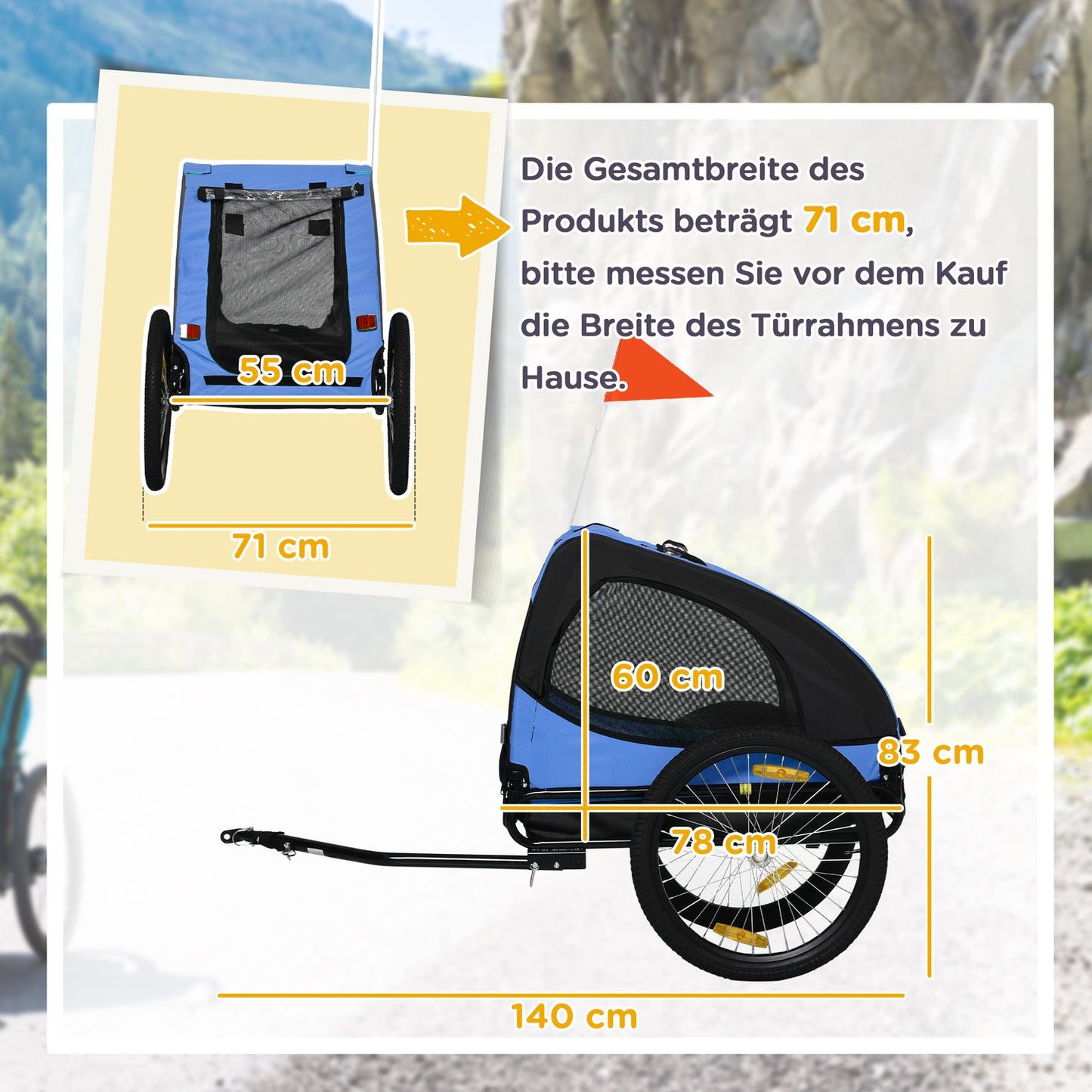 Dog bike trailer - foldable, waterproof, quick release